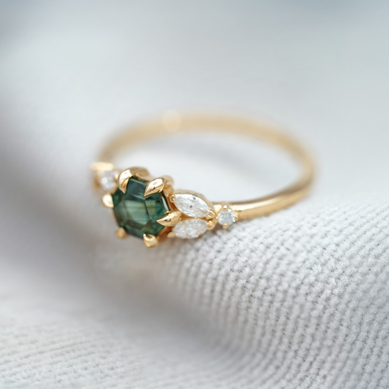 Cleo Hexagon Teal Sapphire Ring - Elegant Sterling Silver Jewelry for Women, Perfect for Weddings, Anniversaries & Special Occasions