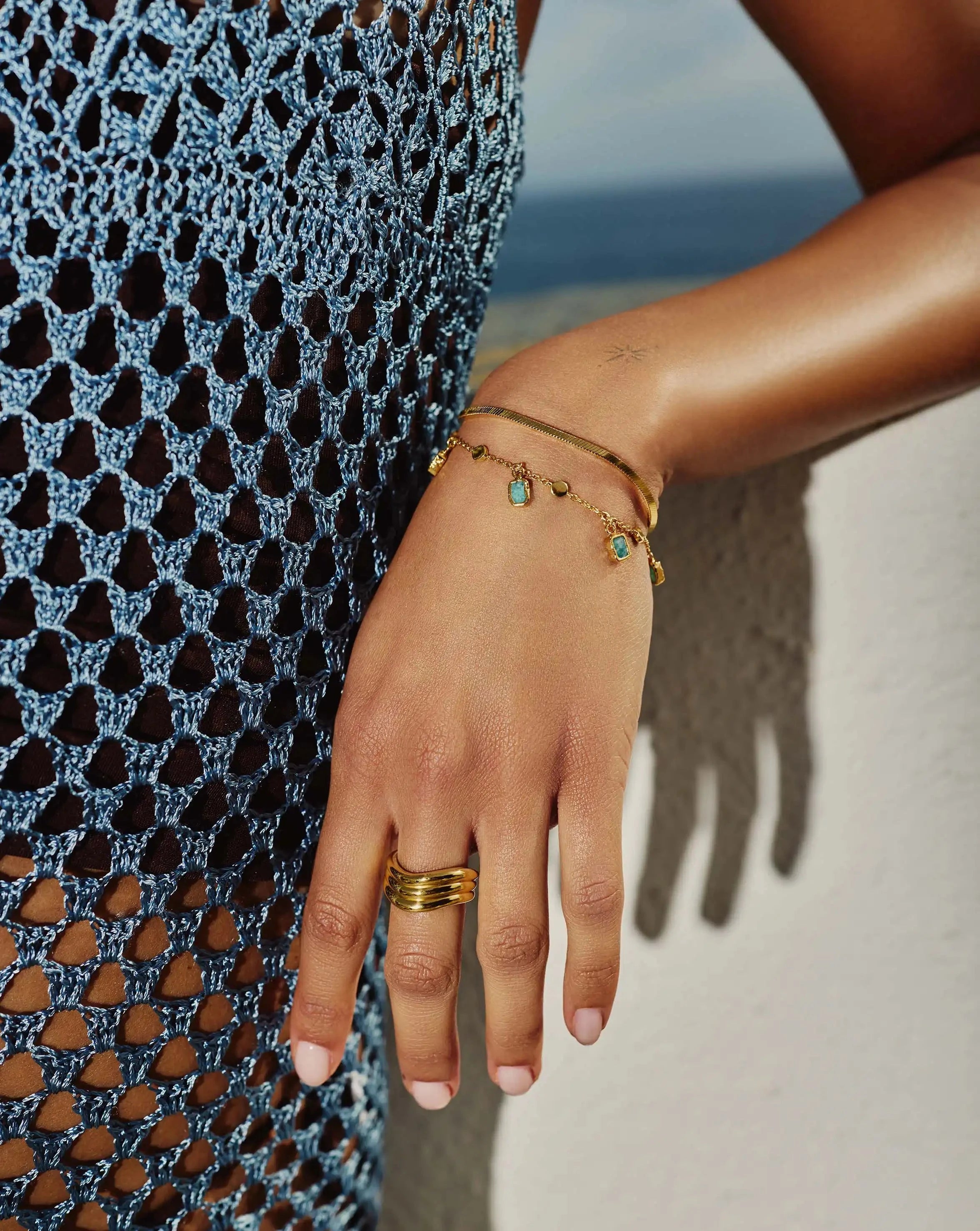 Lena Charm Bracelet for Women - 18K Gold Plated Amazonite Beaded Bracelet - Elegant Jewelry Gift for Birthday, Anniversary & Everyday Wear