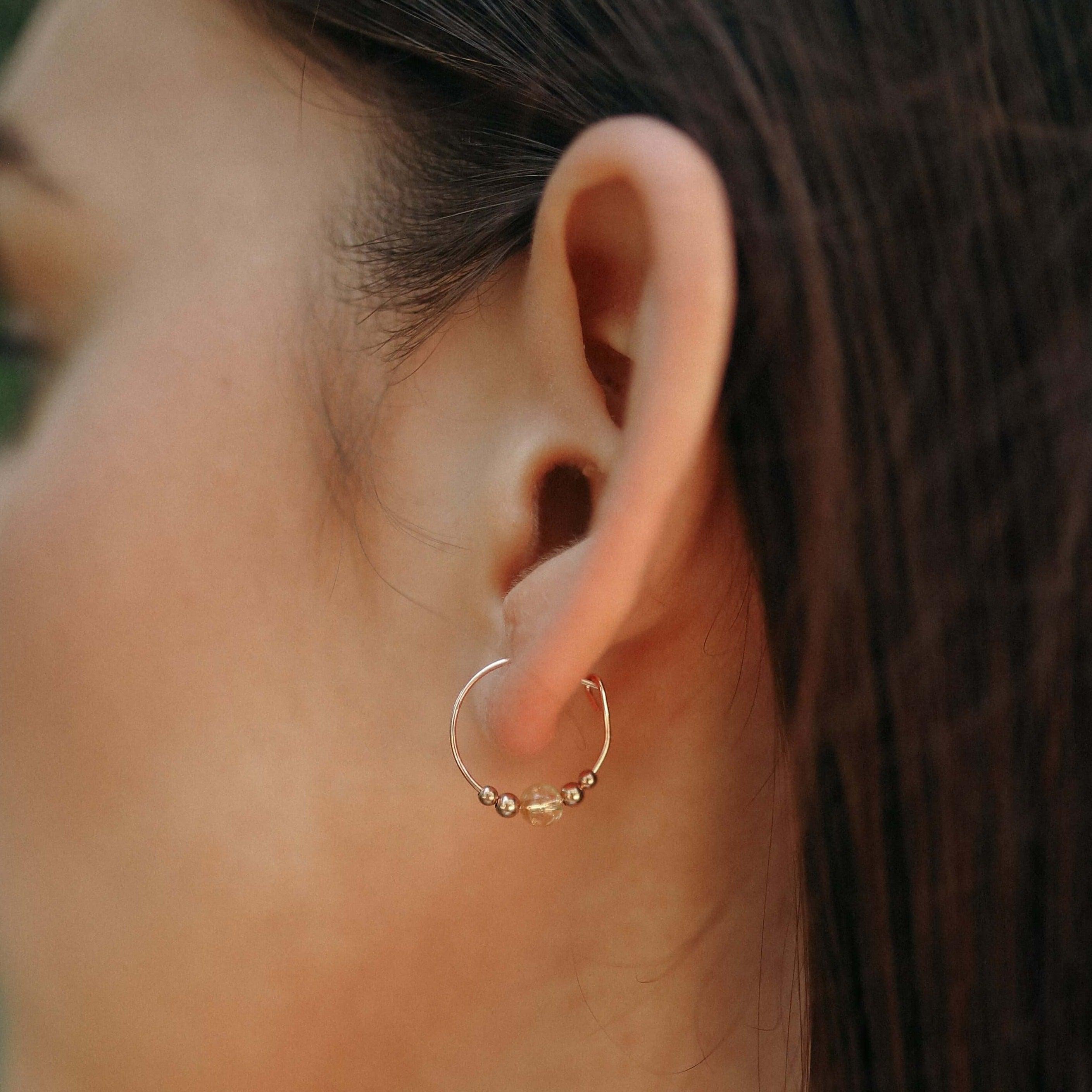 Tiny Yellow Citrine Bead Hoop Earrings - Dainty Gemstone Jewelry for Women | Perfect for Everyday Wear, Parties & Gifts