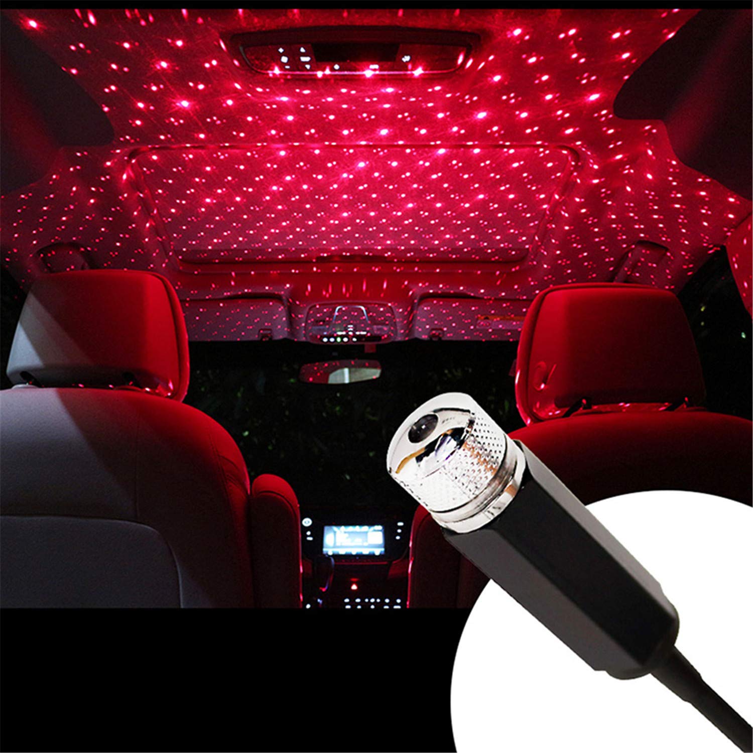 Luminous Ride - USB Car Roof LED Lights with Adjustable Star Projector, Auto Interior Ceiling Galaxy Night Light for Cars - Plug & Play (Red) | Perfect for Road Trips, Camping & Romantic Date Nights