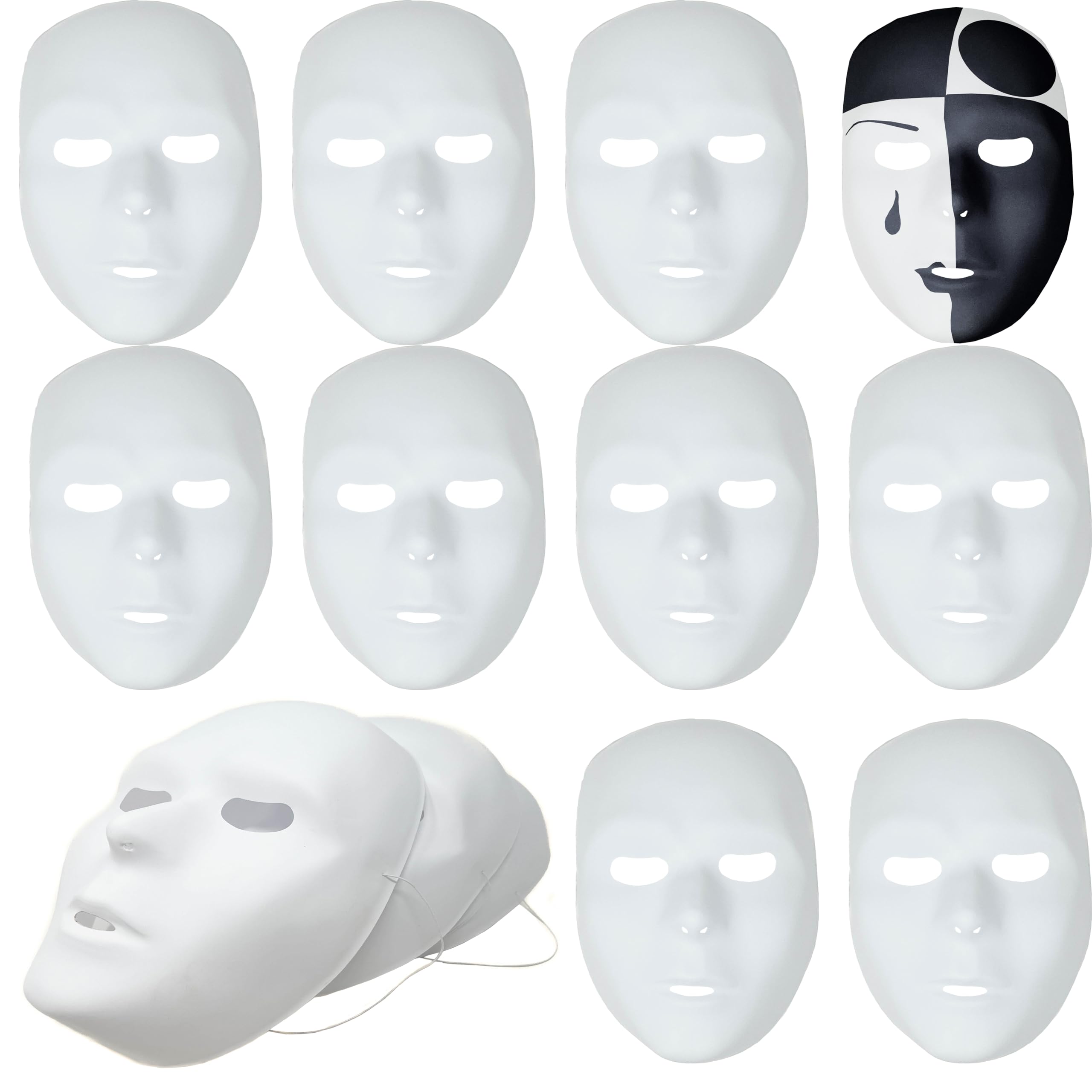 Podzly 25 White Drama Masks - Full Face Paintable Blank Masks for Crafts, Masquerade Balls, Mardi Gras & Halloween Costumes - Perfect for Theater Performances, Costume Parties & DIY Art Projects