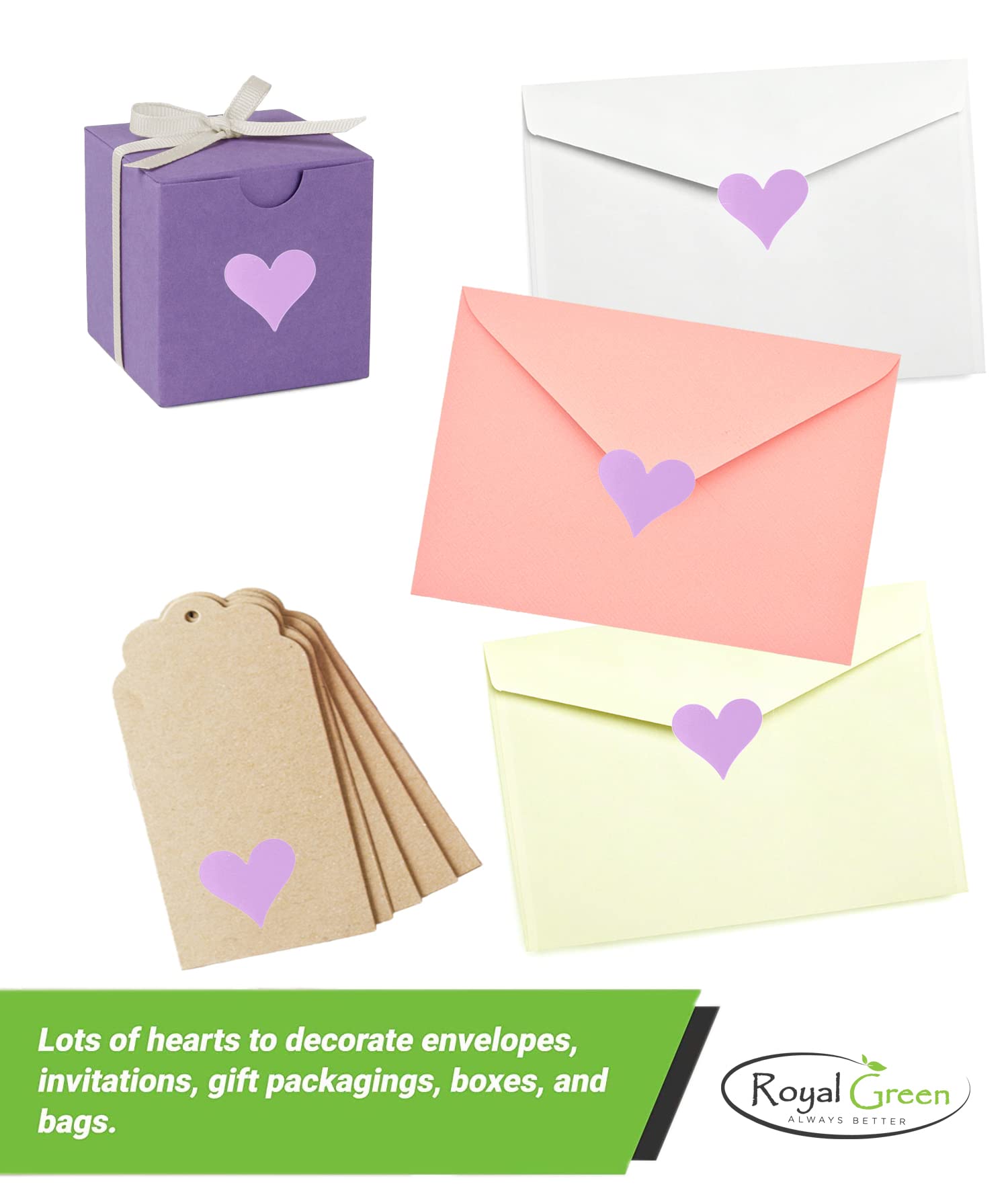 Royal Green 19MM Pastel Green Heart Stickers - 200 Pack (3/4 Inch) for Scrapbooking, DIY Crafts, Gift Wrapping, Bullet Journaling & Planner Decoration - Self-Adhesive Heart Labels for Kids & Adults