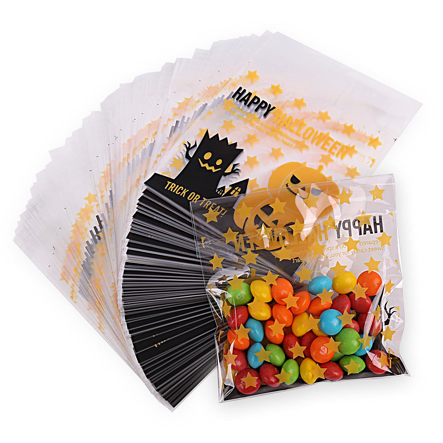 JOINSI 400Pcs Halloween Candy Cookie Treat Bags - Resealable Cellophane Bags for Party Supplies, Homemade Crafts, Snack Gift Wrapping (4x5 Inches) - Perfect for Halloween Parties, School Events & DIY Treat Packaging