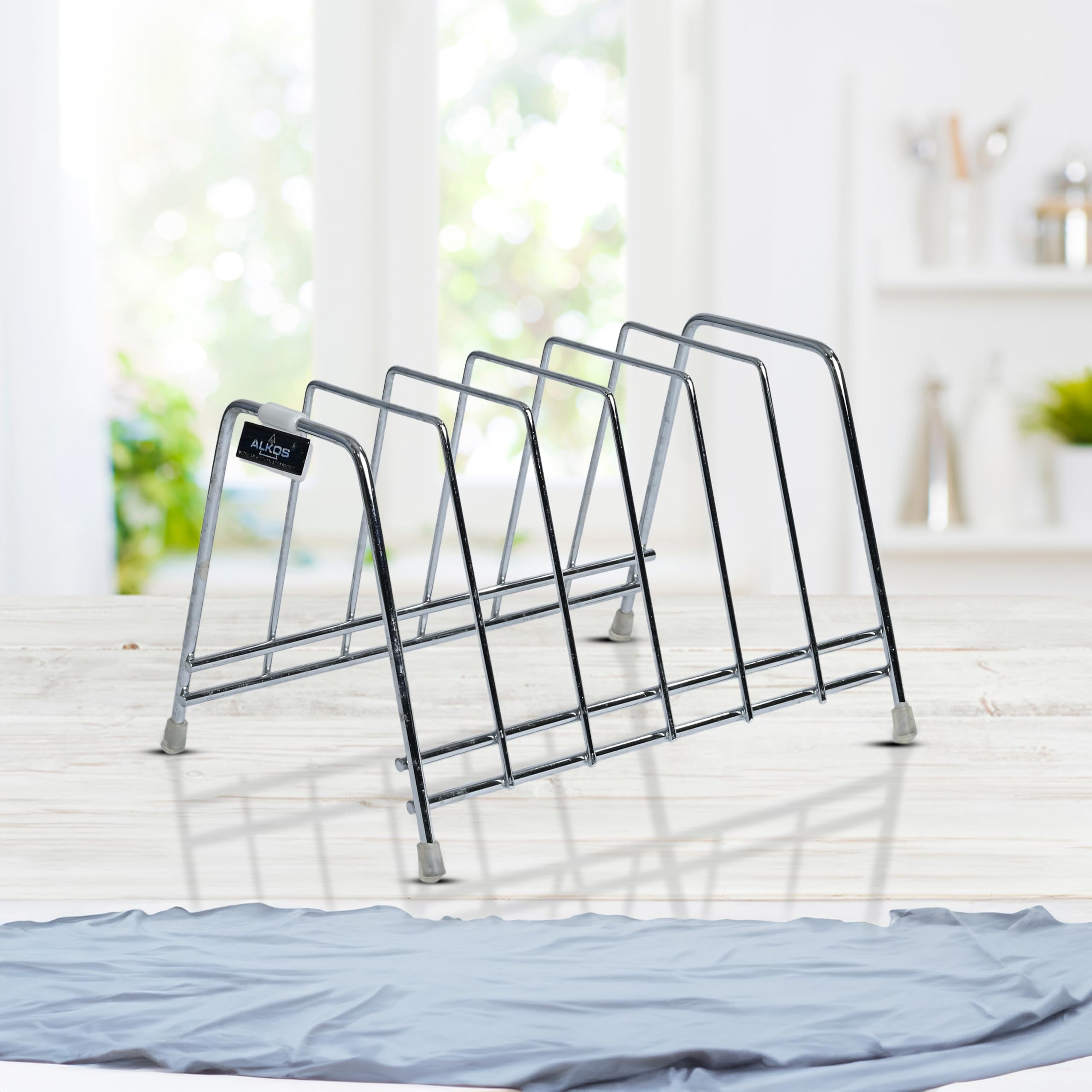 ALKOS Stainless Steel Thali Rack - 6 Section Dish Plate Holder Stand for Kitchen, Lid & Utensil Organizer, Perfect for Indian Thali, Lunch Plates & Kitchen Storage