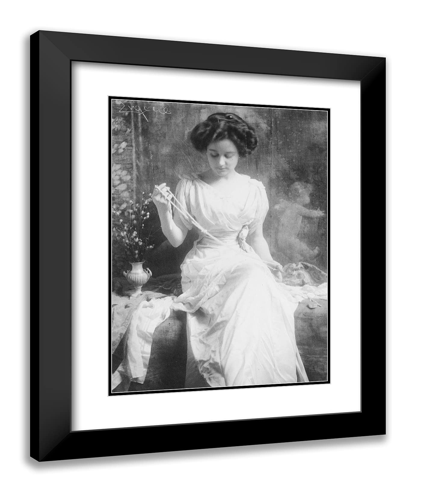 Eugene Frank 20x24 Black Modern Framed Art Print - Portrait of Woman in White Dress with Double Matting | Wall Decor for Living Room, Bedroom & Office