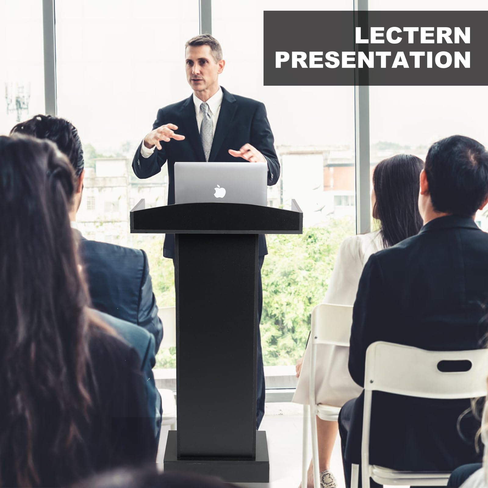 Wooden Podium Stand with Heavy Base for Lectern, Church, Classroom & Wedding Speeches - Durable Presentation Pulpit for Lectures & Public Speaking