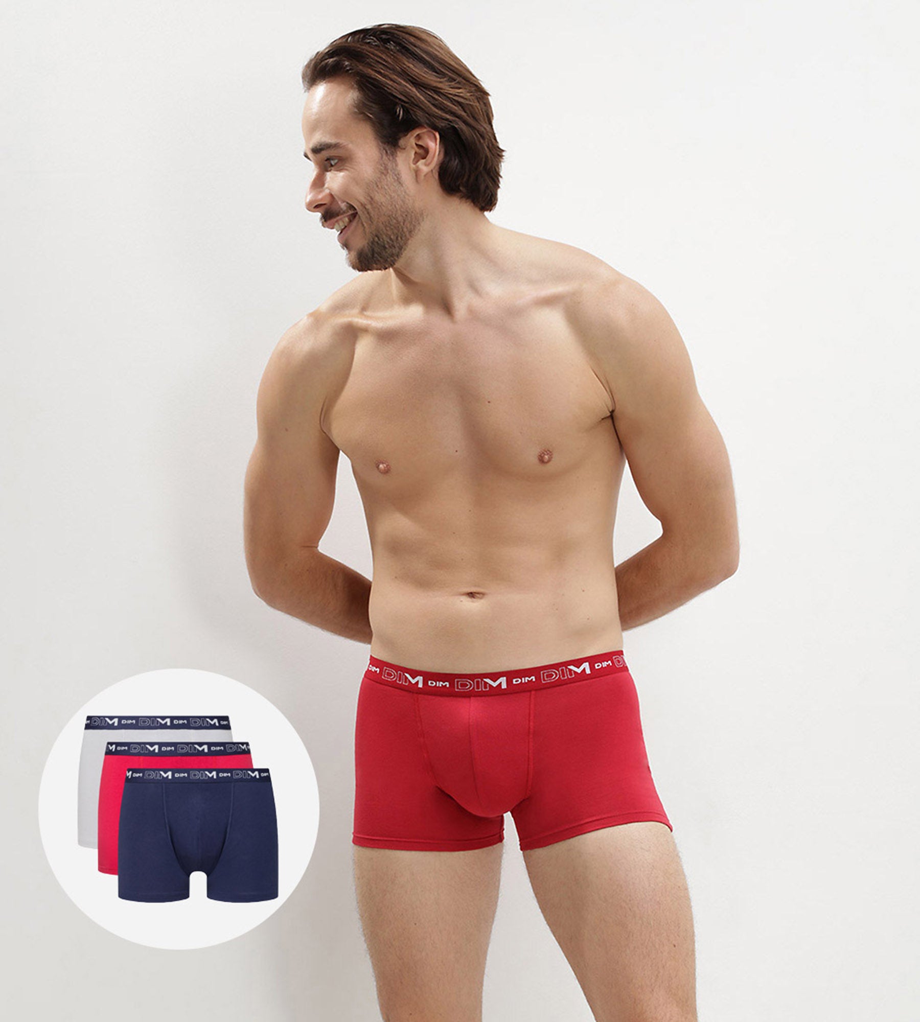 3 Pack Men's Denim Blue & Topaz Red Stretch Cotton Boxer Briefs - Soft, Breathable Underwear for Everyday Comfort & Active Lifestyles