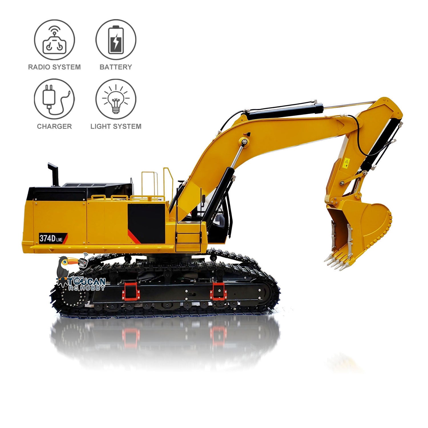 1/8 Scale RC Hydraulic Excavator 374 - Heavy Duty Metal Construction Vehicle with Flysky Radio Control (RTR) - Perfect for Construction Simulation, Outdoor Play and RC Hobby Enthusiasts