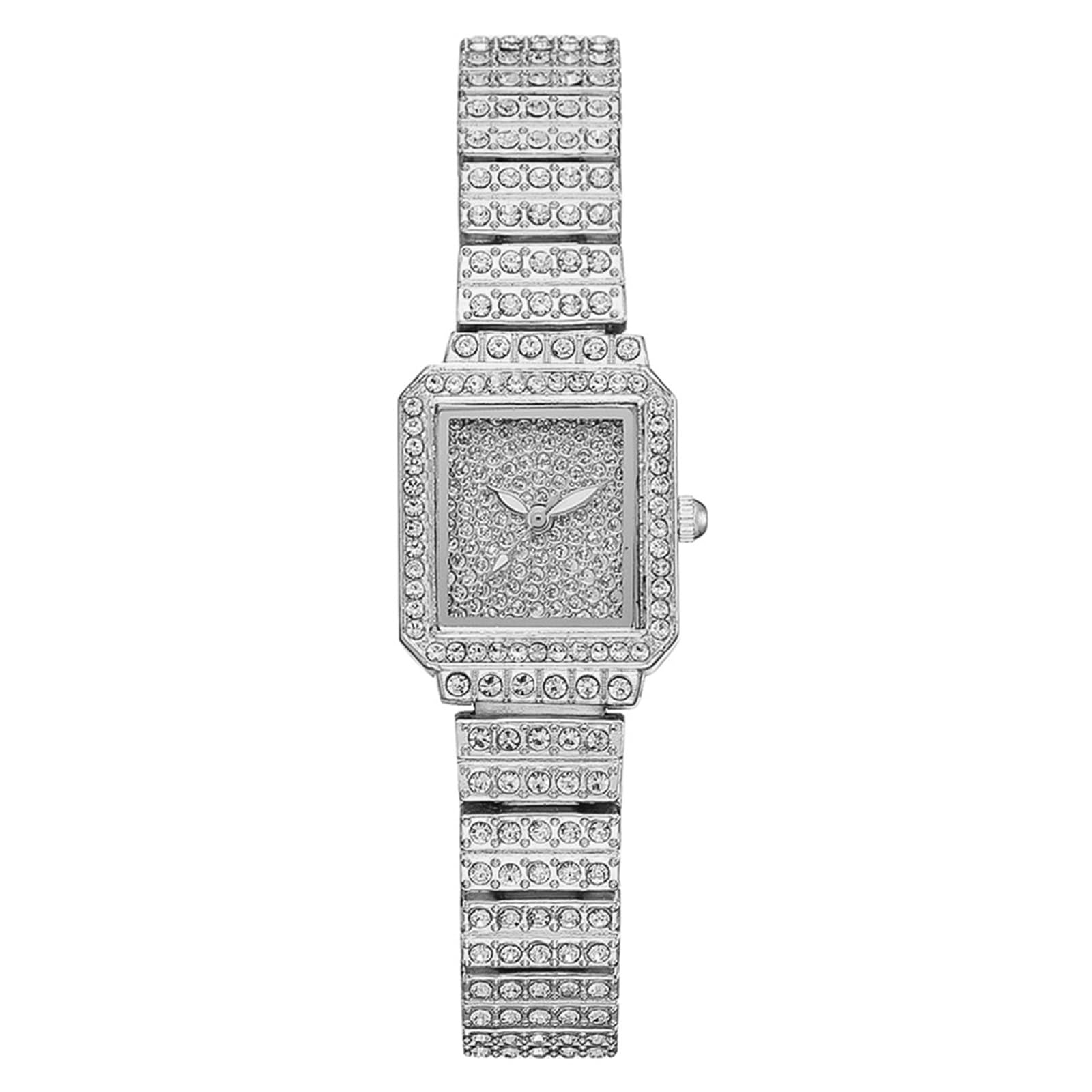 Iced-Out Square Analog Quartz Watch for Women - Diamond Accent Stylish Wristwatch for Casual & Business Wear | Perfect for Office, Parties & Special Occasions