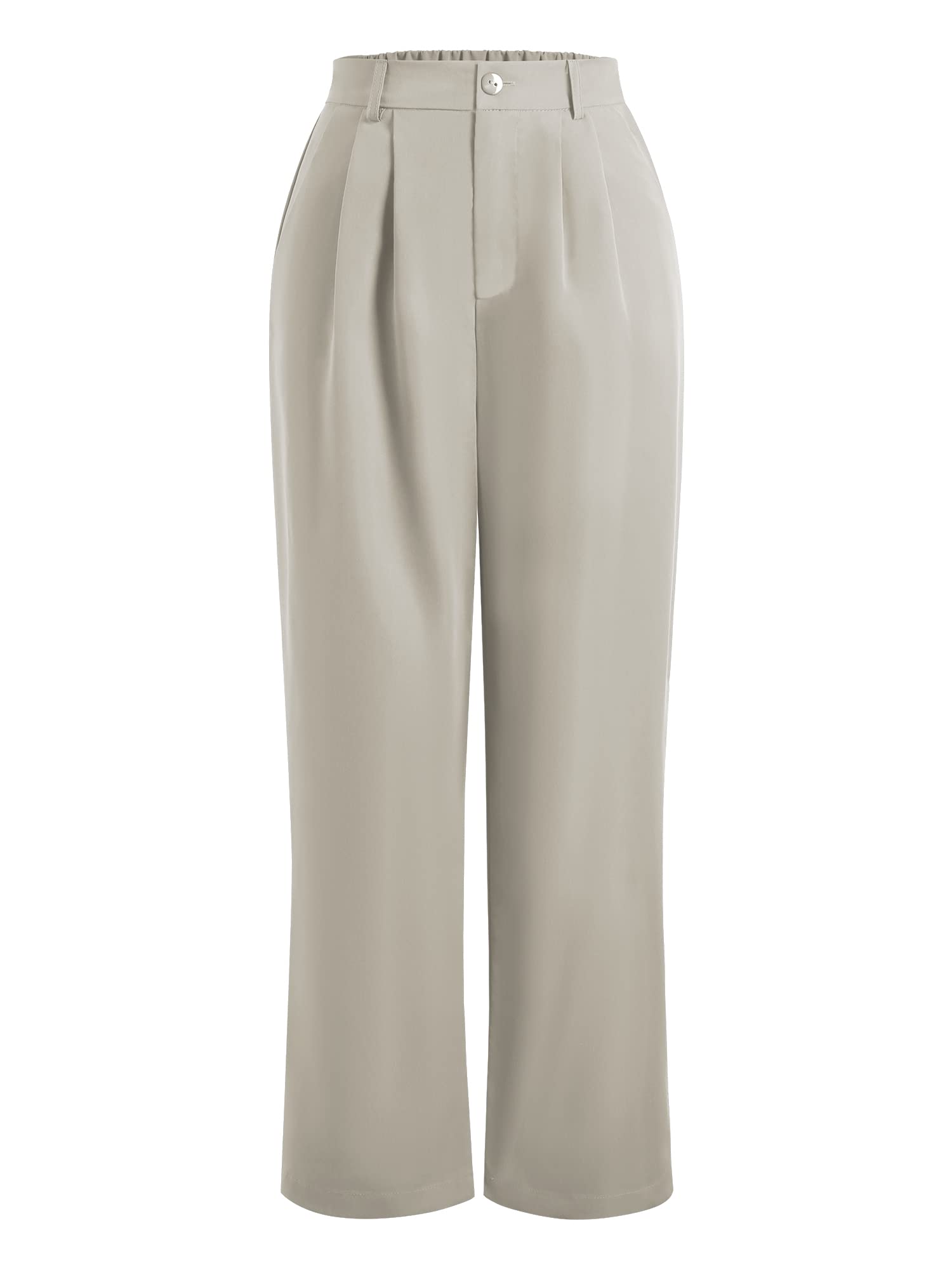 ZAFUL Women's High Waisted Wide Leg Pants - Straight Long Business Trousers for Work & Office (Khaki) | Professional & Casual Office Wear