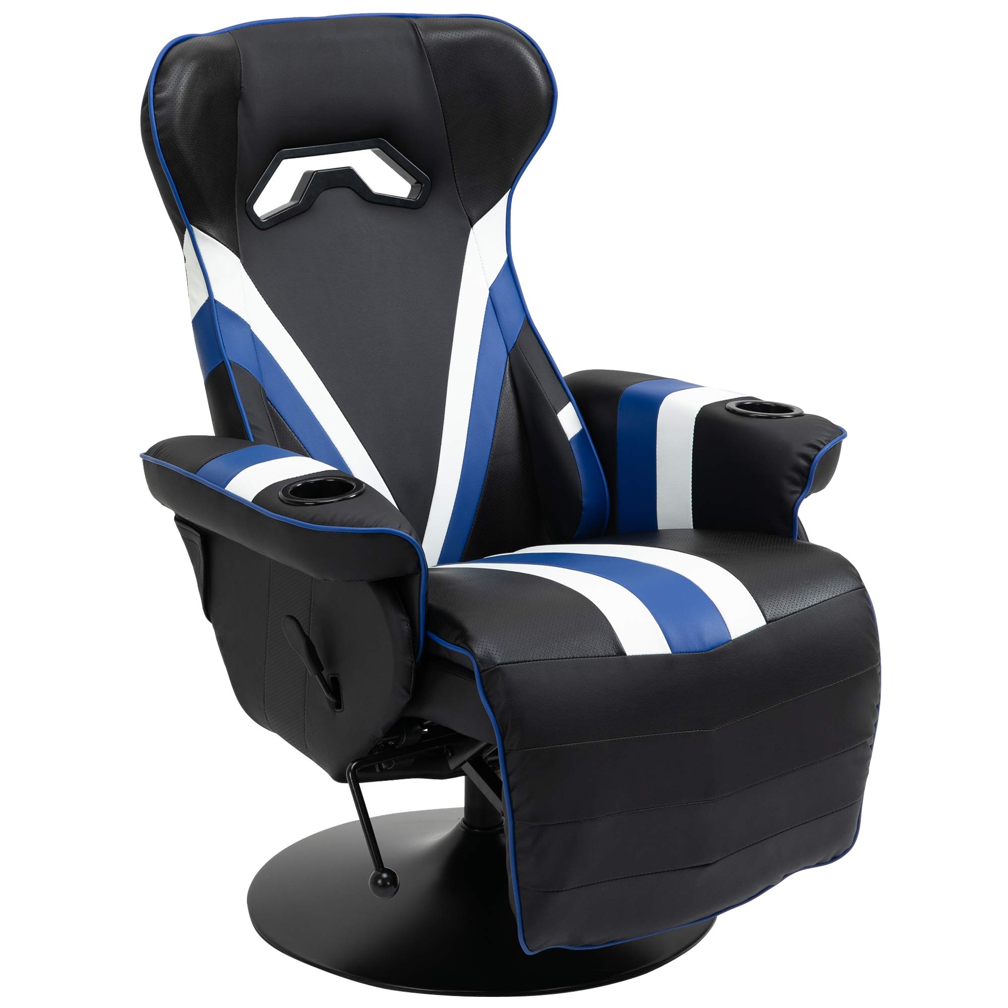 Vinsetto Ergonomic Gaming Chair - Racing Style Computer Recliner with Adjustable Lumbar Support, Retractable Footrest & Cup Holder - Black/White/Blue - Perfect for PC Gaming, Office Work & Home Entertainment