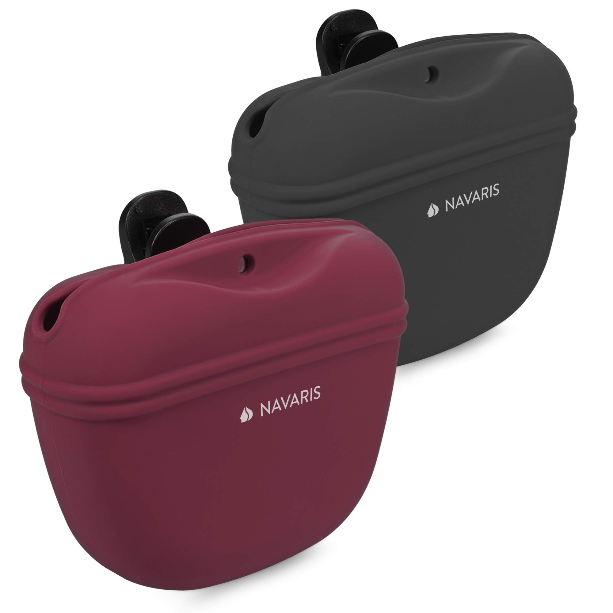 Navaris Silicone Dog Treat Pouch - 2 Pack Leak-Proof Training Treat Bag with Belt Clip for Dog Walking, Hiking & Outdoor Adventures - Perfect for Puppy Training & Pet Rewards