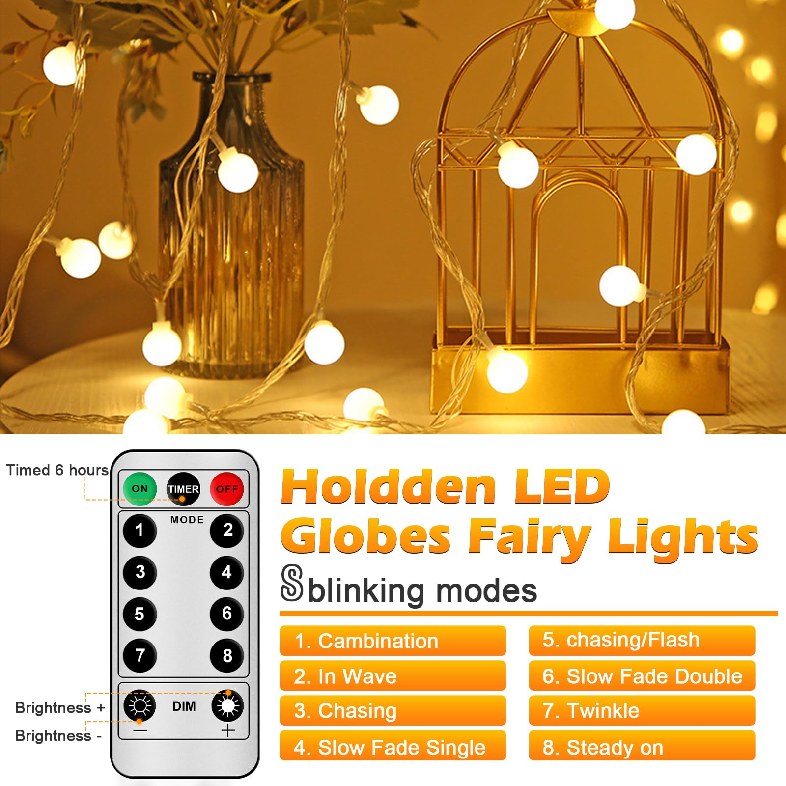 33ft 100 LED Battery Operated Christmas Lights with Remote & Timer - 8 Modes Waterproof Globe String Lights for Indoor Outdoor Decor, Camping, Parties, Weddings, and Holiday Lighting
