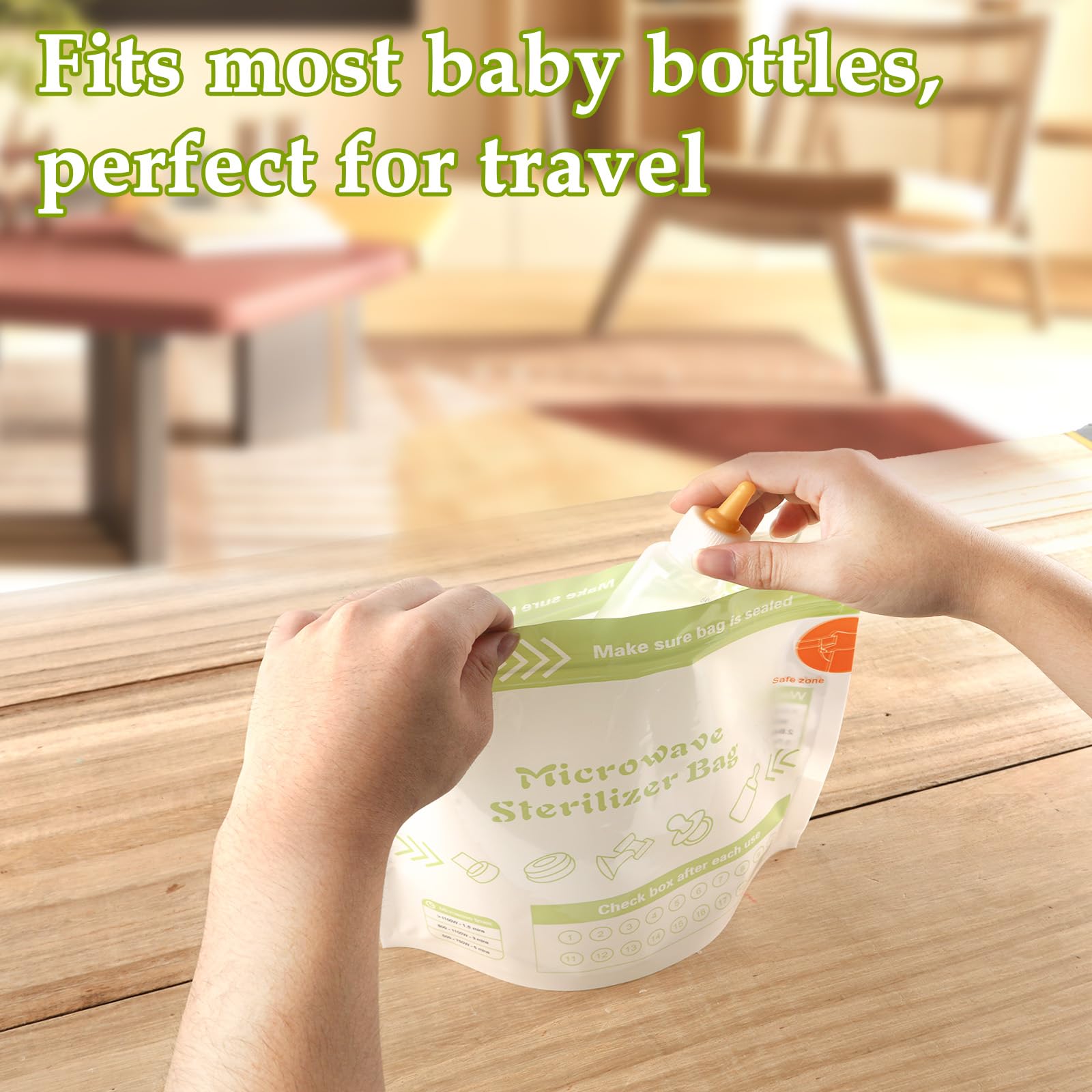10-Pack Reusable Microwave Steam Sterilizer Bags for Baby Bottles, Breast Pump Parts & Momcozy S9 Pro/S12 Pro/V1/V2 Accessories – Safe, Quick & Portable Sterilization Solution for Travel & Home Use (20 Uses per Bag)