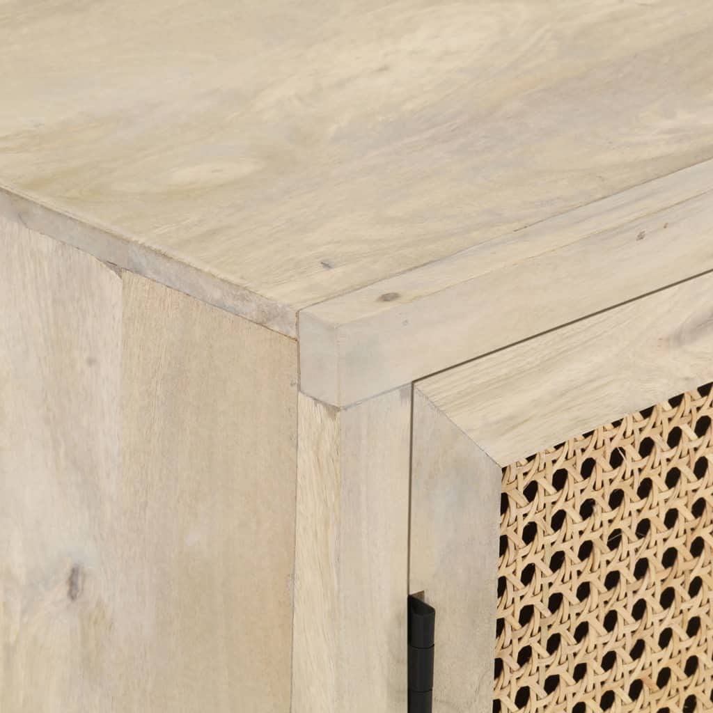 Solid Mango Wood Kitchen Storage Cabinet with Natural Cane - 23.6