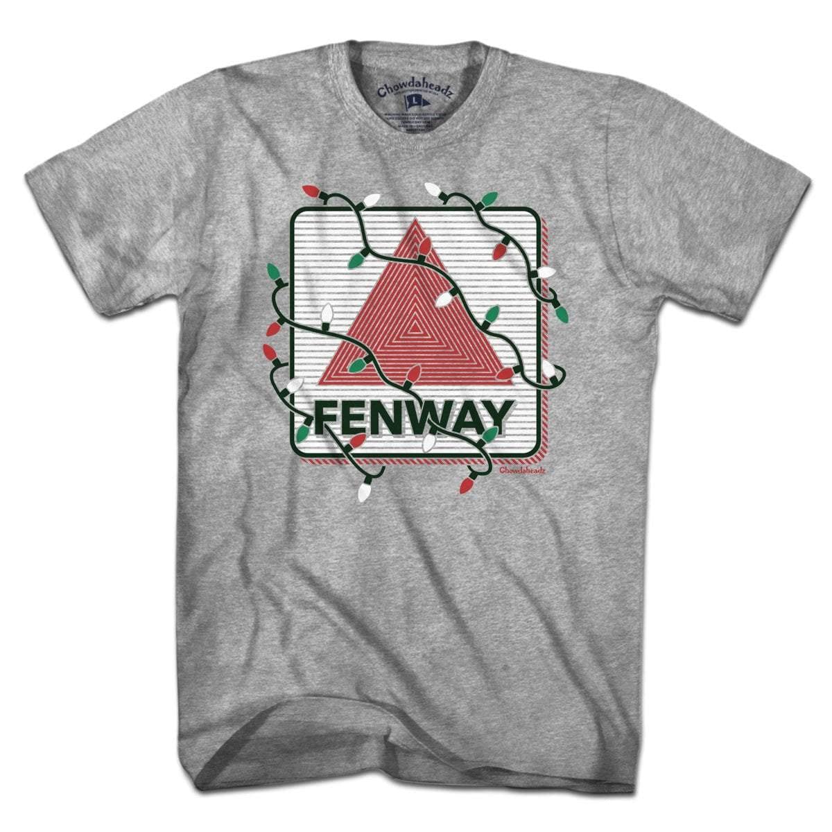Chowdaheadz Fenway Holiday Lights T-Shirt - Vintage Unisex Soft Cotton Blend Tee for Baseball Fans & Christmas Gift Giving