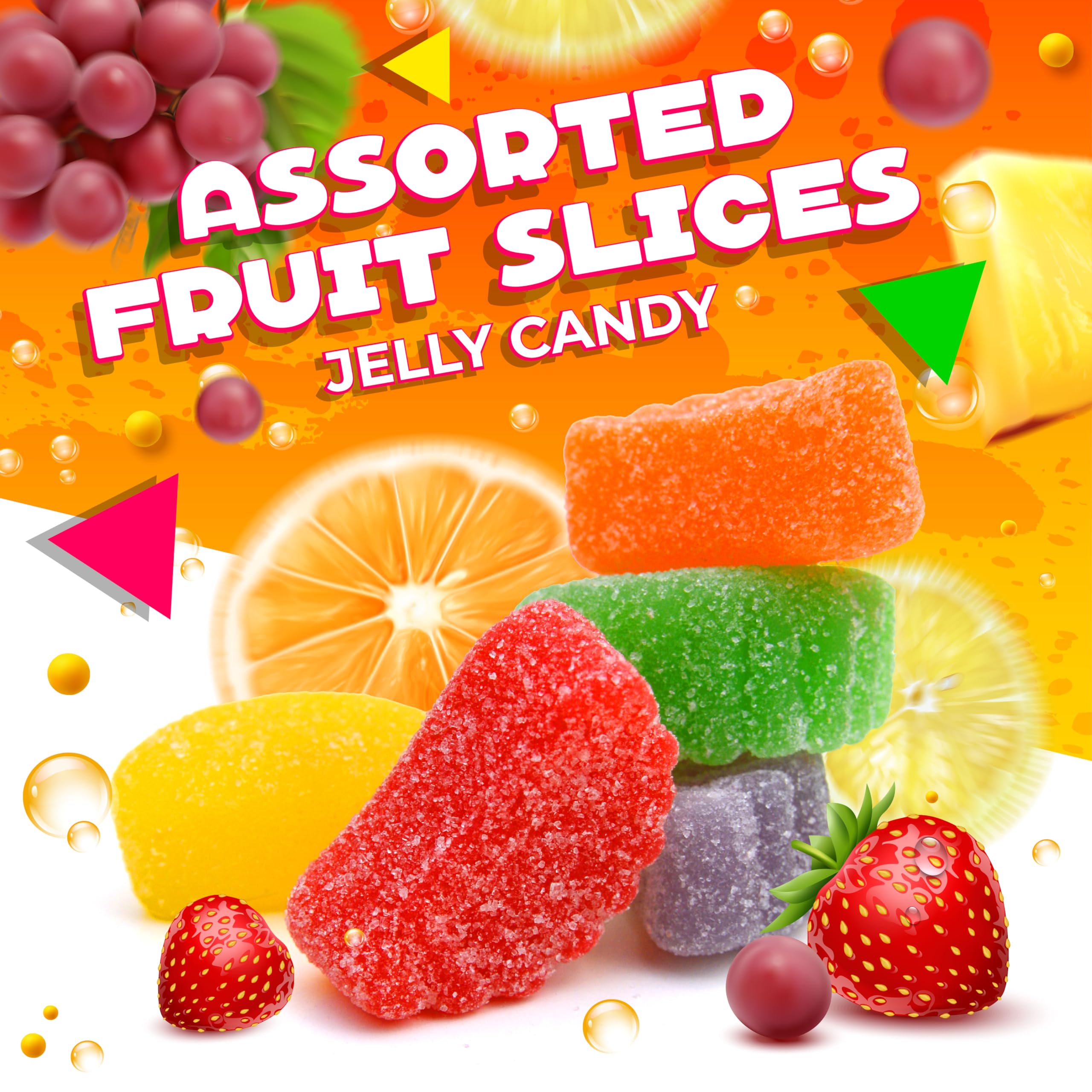 Assorted Fruit Slices Jelly Candy - 2.2lb Bulk Bag - Soft & Chewy Mixed Flavors Gummy Candy - Perfect for Parties, Movie Nights & Office Snacks