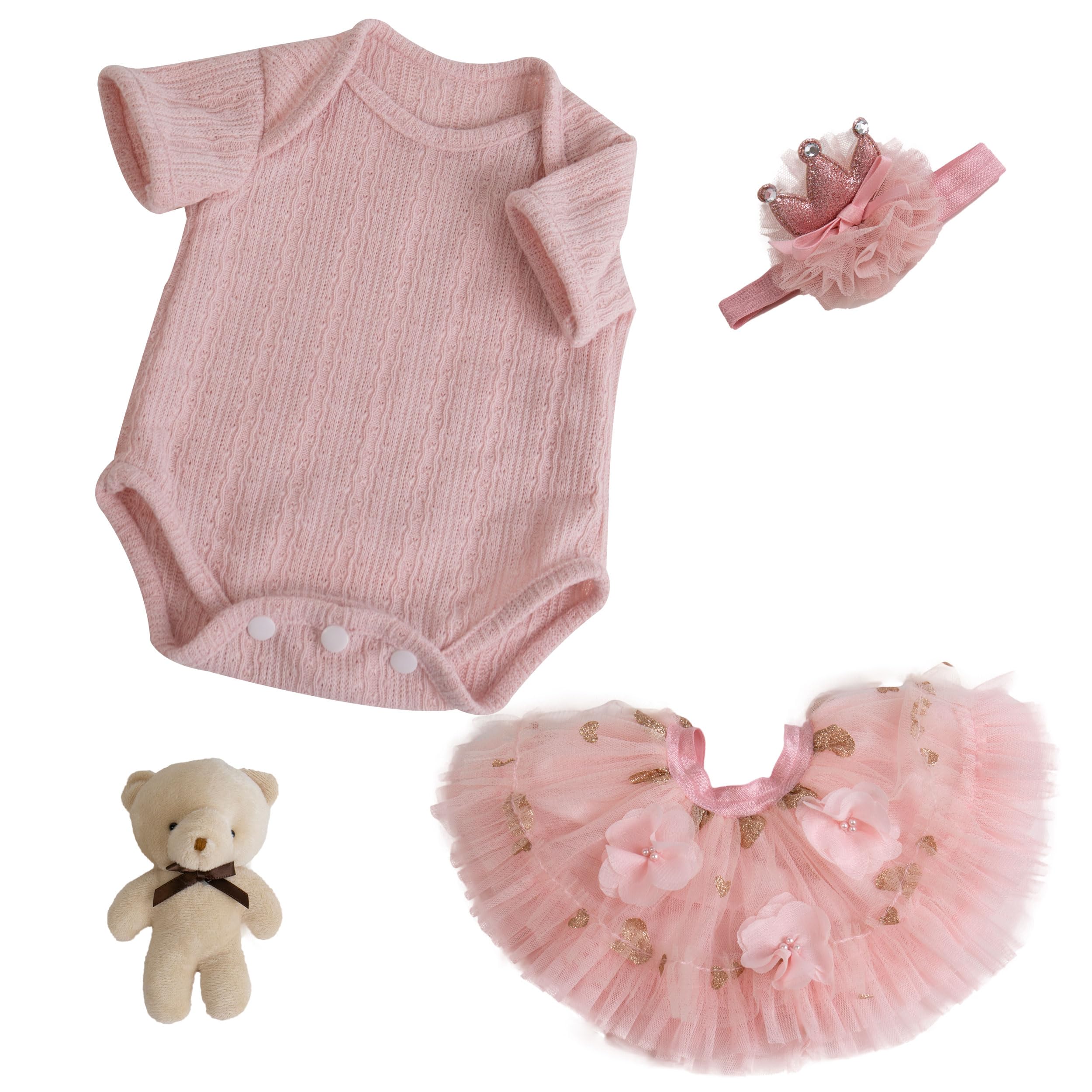 Realistic Reborn Baby Doll Clothes Set - Pink Outfit for 17-22 Inch Newborn Girl Dolls | Complete Doll Accessories & Wardrobe for Lifelike Baby Doll Play & Collecting