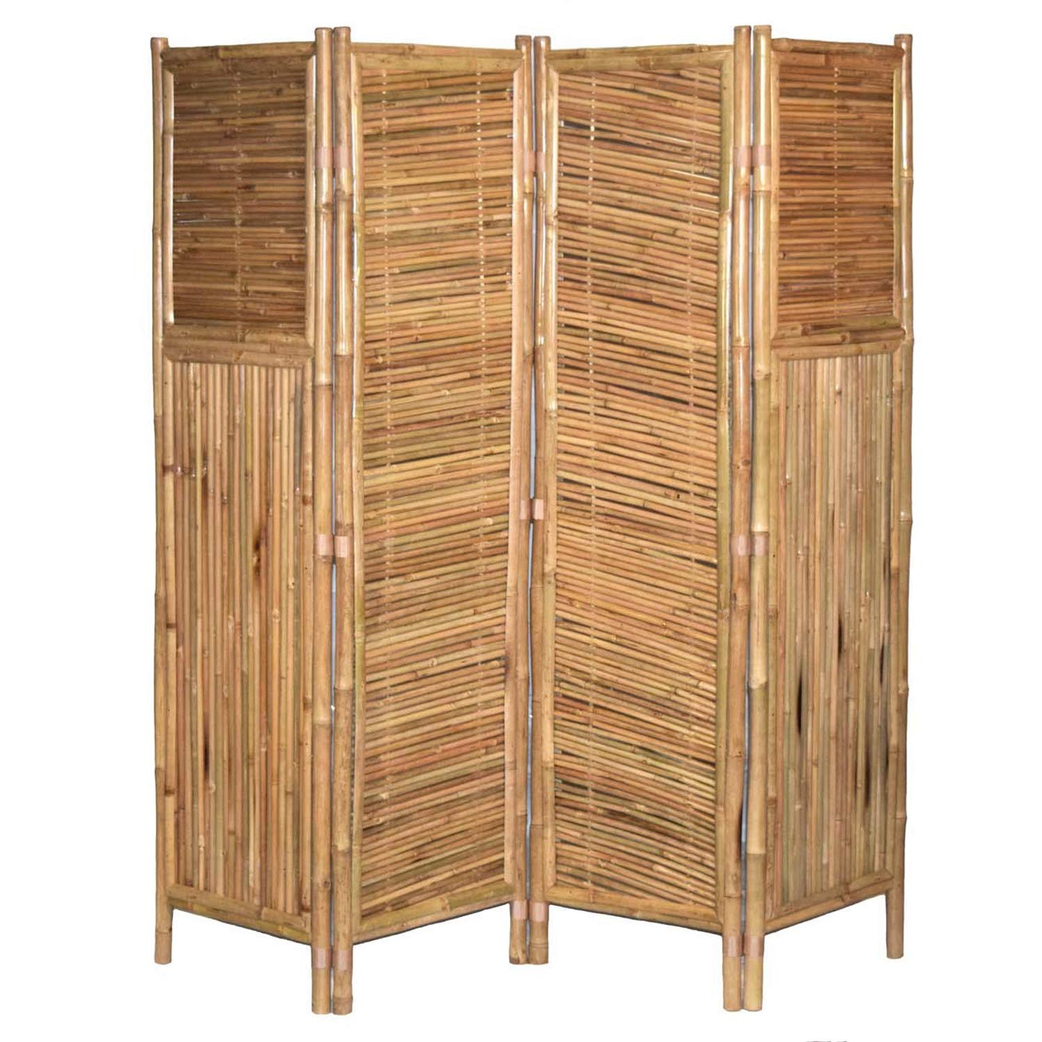 4 Panel Bamboo Room Divider Privacy Screen - Natural Handwoven Decorative Folding Partition for Home, Office, and Outdoor Use