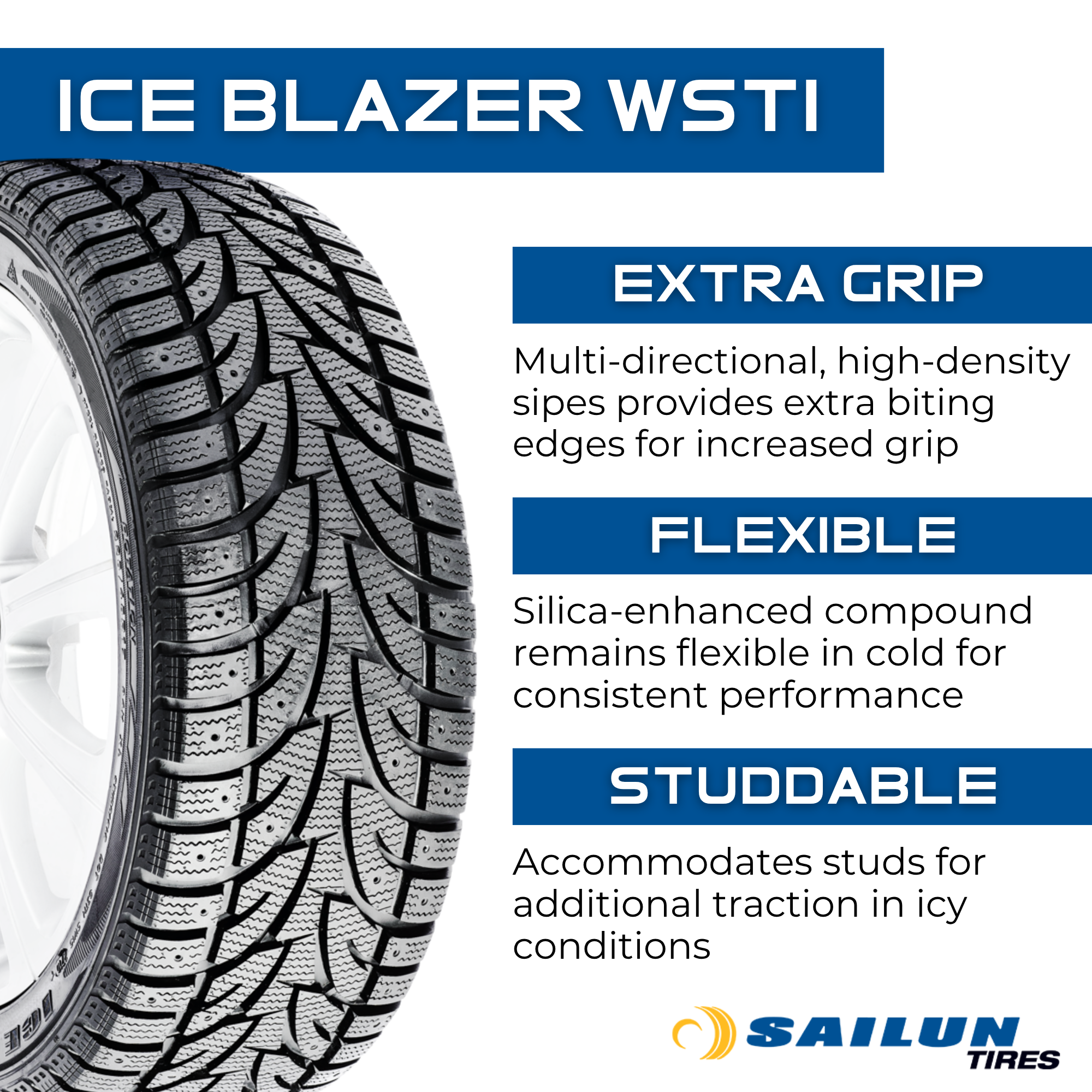 Sailun Ice Blazer WST1 185/60R14 82T Winter Tires - All-Season Snow Traction for Cars, SUVs & Light Trucks | Ideal for Icy Roads & Harsh Winter Conditions