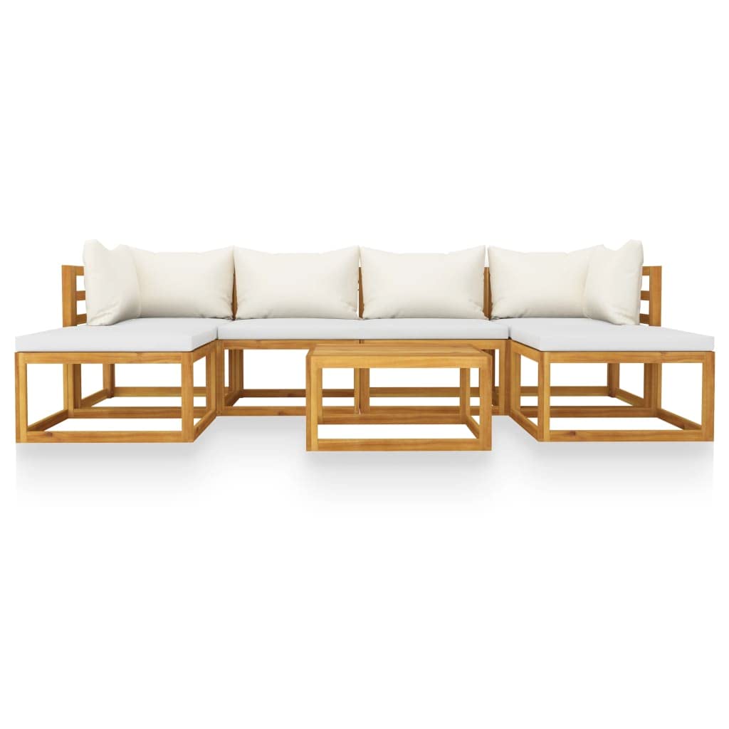 Premium 7-Piece Acacia Wood Patio Furniture Set with Cushions - Outdoor Garden, Balcony & Backyard Conversation Set (Cream) | Durable Weather-Resistant Design for Relaxing & Entertaining