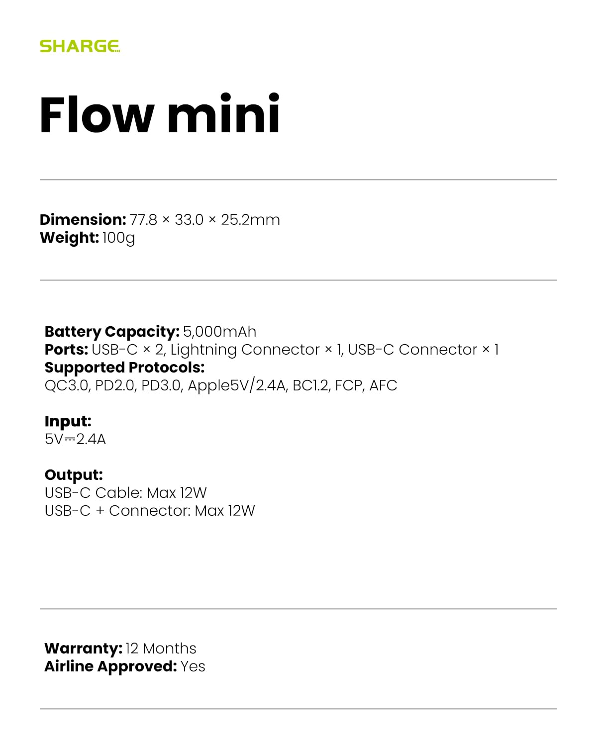 Flow Mini 5000mAh Portable Charger - Compact Power Bank with Interchangeable Plugs & Built-in Cable | Dual USB-C Output for iPhone 16/15/14/13, iPad, Galaxy S24/23 Ultra | Perfect for Travel, Camping & Emergency Power Backup