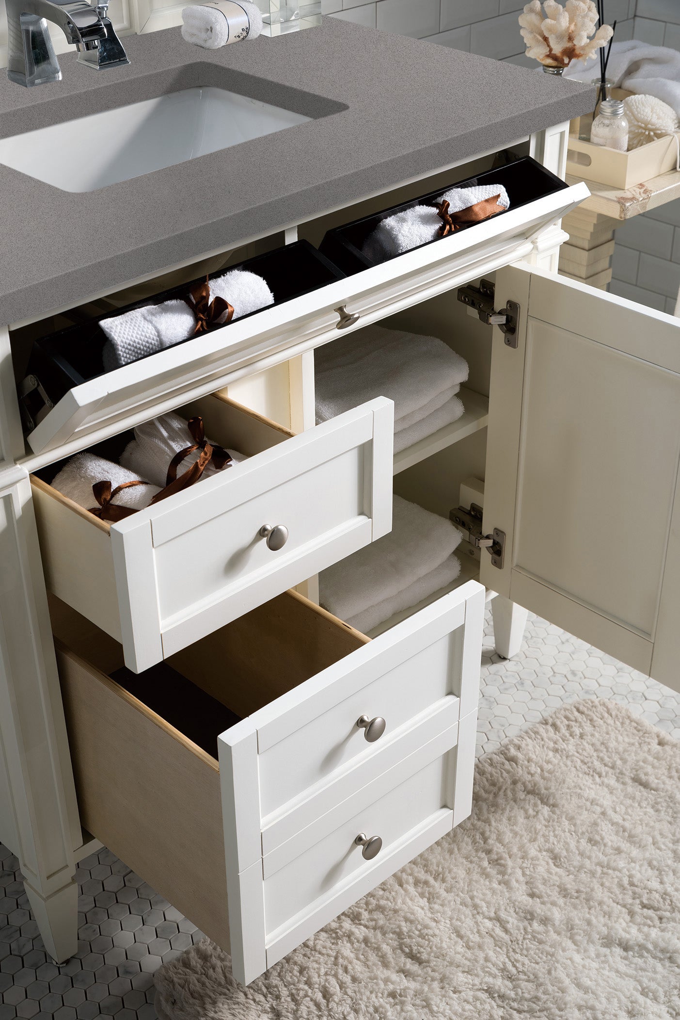 Brittany 36-Inch Bright White Bathroom Vanity with 3CM Gray Expo Quartz Countertop - Perfect for Modern Master Bathrooms and Guest Baths