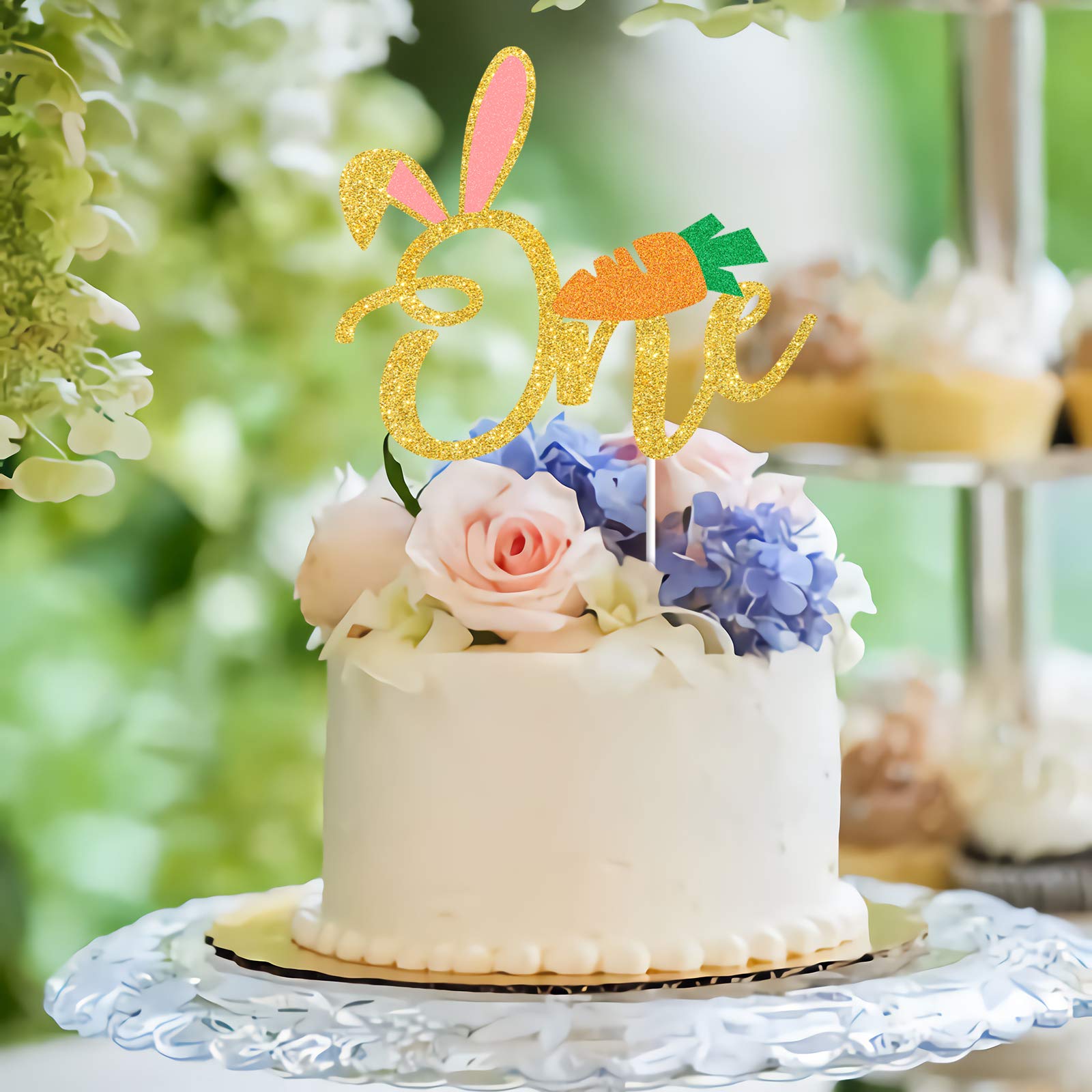 Bunny Ears Cake Topper for First Birthday - Rabbit Themed Cake Decorations, Spring Party Supplies & Baby Cake Smash Photo Prop - Perfect for Easter Celebrations, Baby Showers and 1st Birthday Parties