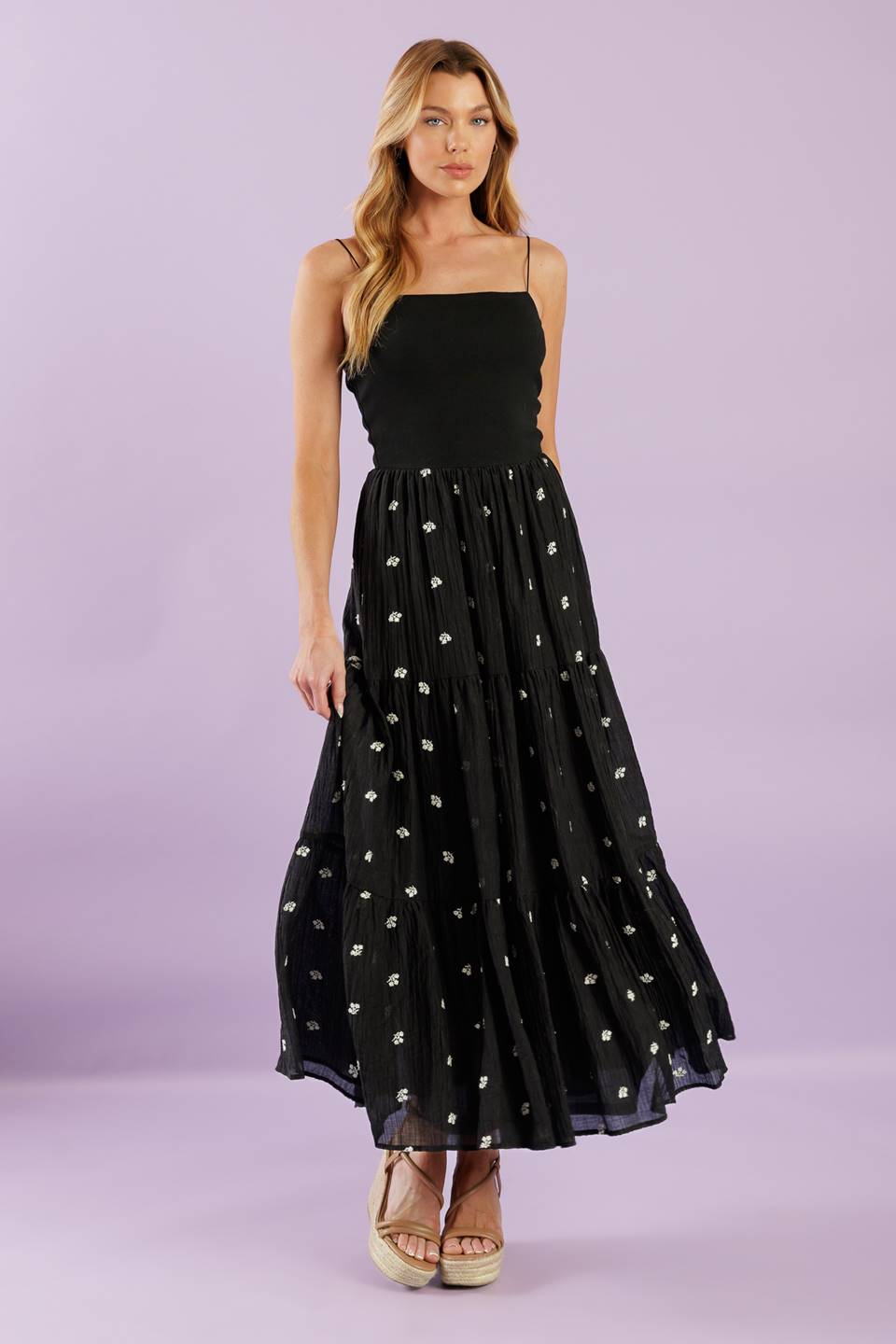 Fade Into You Embroidered Midi Dress - Black | Elegant Floral Summer Dress for Women | Perfect for Weddings, Parties & Date Nights