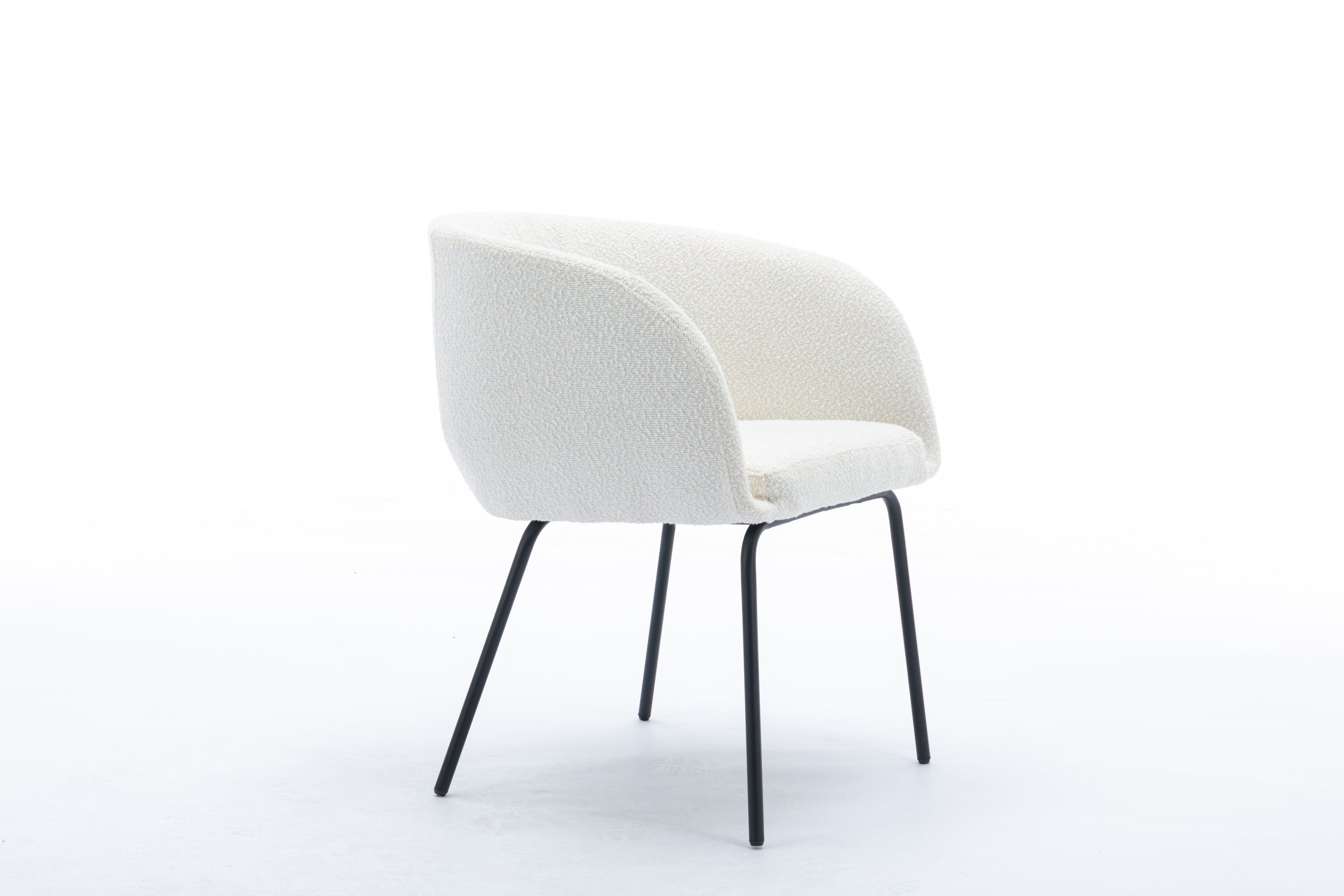 Boucle Fabric Dining Chair with Black Metal Legs - Set of 1 - Modern Upholstered Side Chair for Kitchen, Dining Room & Office