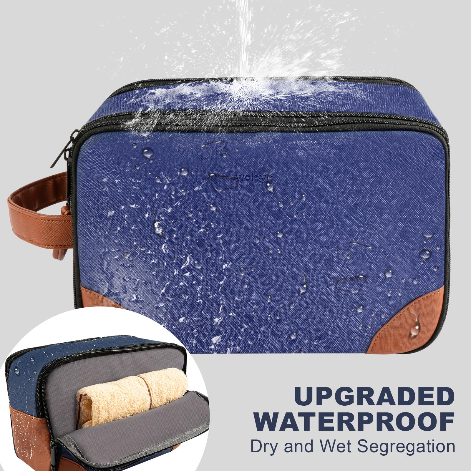 Waterproof Men's Toiletry Bag - Thickened PU Travel Dopp Kit for Business Trips & Camping | Durable Shaving Kit Organizer with Multiple Pockets | Perfect for Gym, Travel & Outdoor Adventures (Blue)