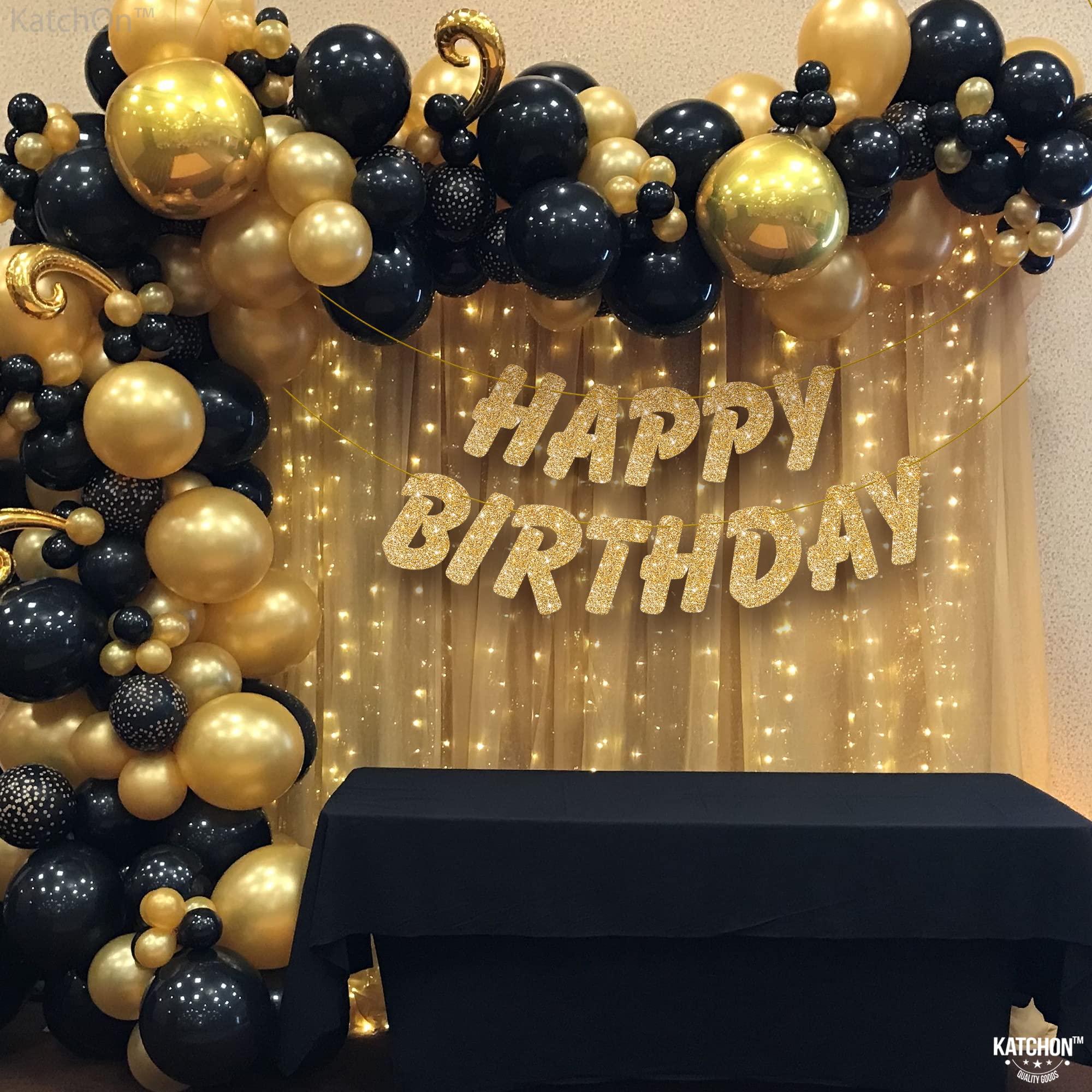 KatchOn 10ft Glitter Gold Happy Birthday Banner - Prestrung Gold Birthday Party Decorations for Women, Girls, Adults | Perfect for Birthday Parties, Baby Showers, Bridal Showers & Anniversary Celebrations