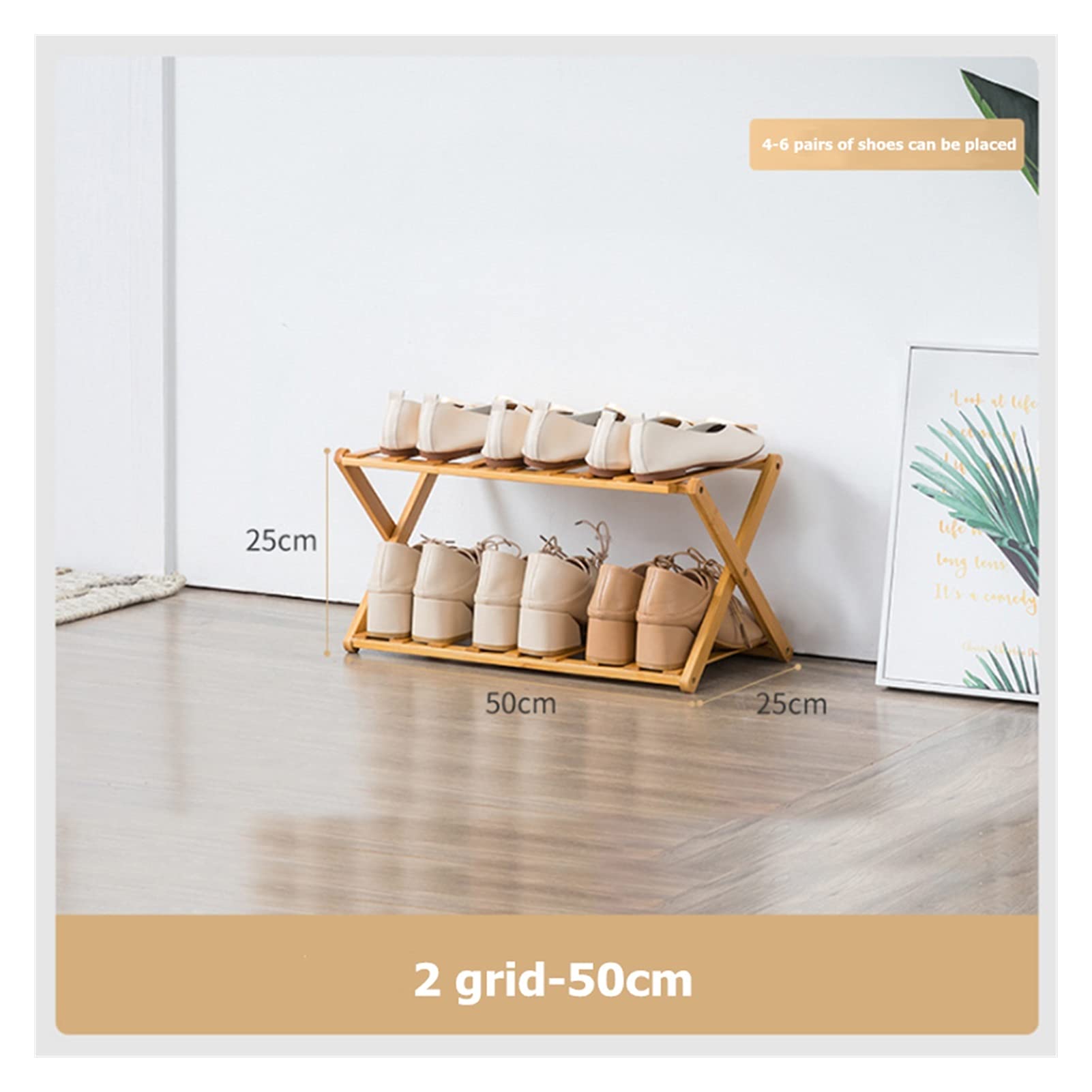 Foldable Multi-Layer Bamboo Shoe Rack - Space Saving 2-Tier 50cm Shoe Organizer for Home, Dorm & Entryway - Easy Assembly Shoe Storage Cabinet (Natural Color) | Perfect for Small Spaces, Closet Organization & Apartment Living