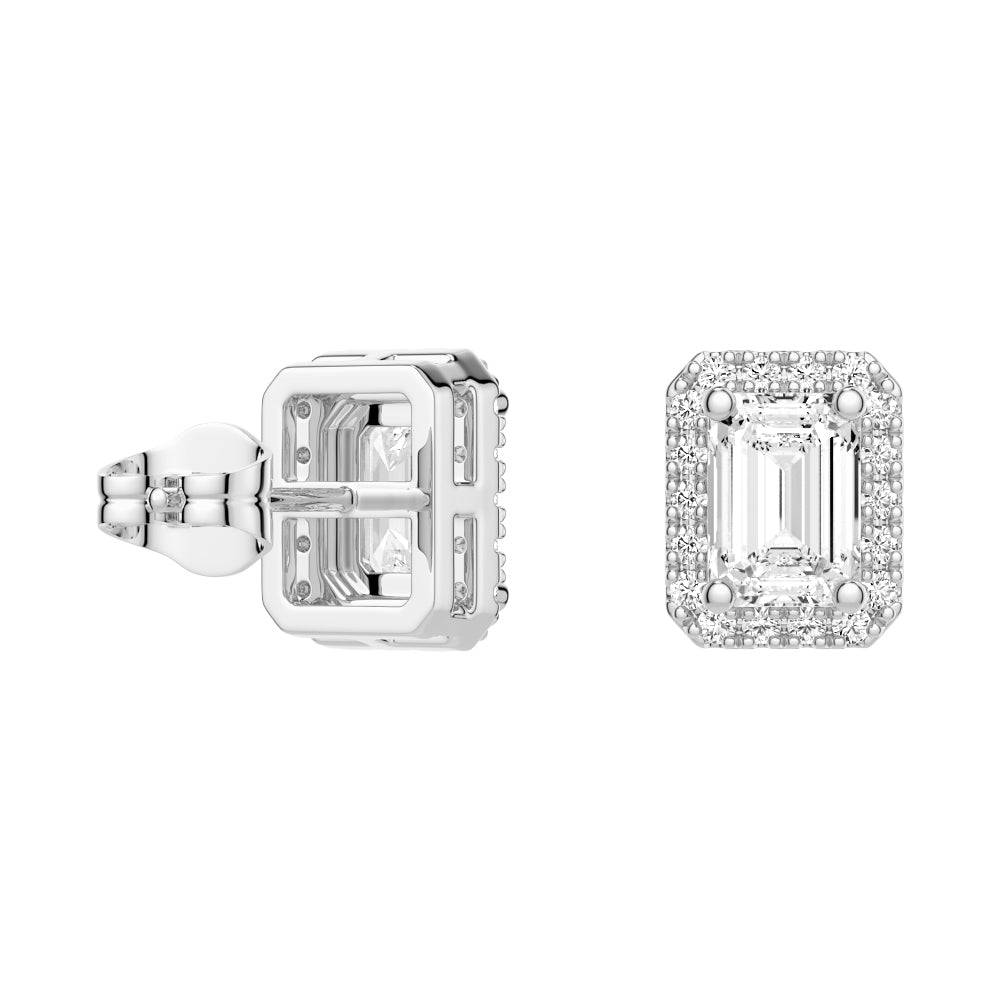 4.14 Carat Emerald Cut Moissanite Halo Stud Earrings in 14K Gold - Elegant Wedding, Anniversary & Gift Jewelry for Women