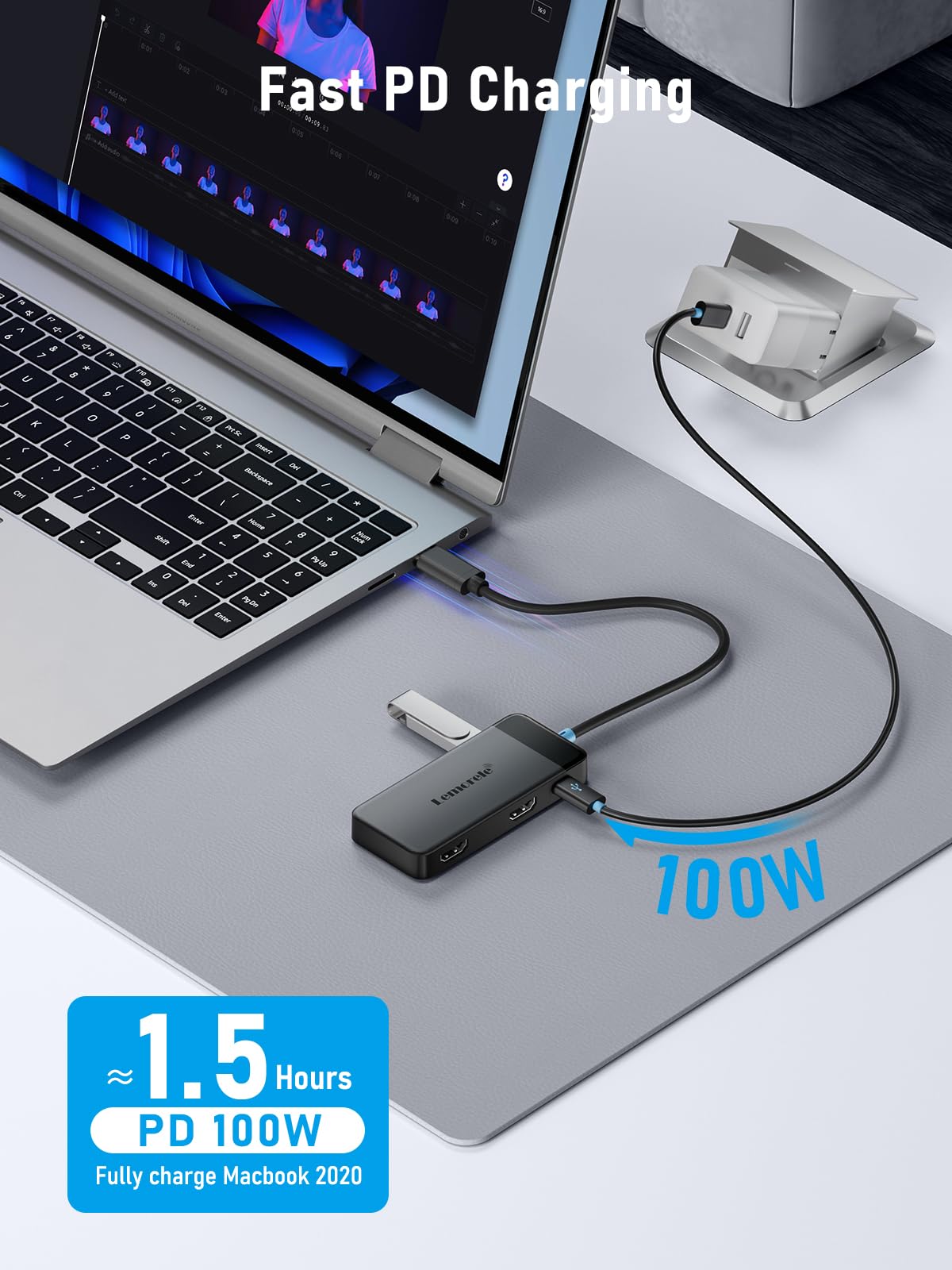 Lemorele 6-in-1 USB C Docking Station with Dual HDMI 4K, USB 3.0/2.0 Ports & 100W PD Charging - Universal USB C Hub for Dell/Lenovo/HP/MacBook/Surface Laptops - Plug and Play for Home Office & Remote Work Setup
