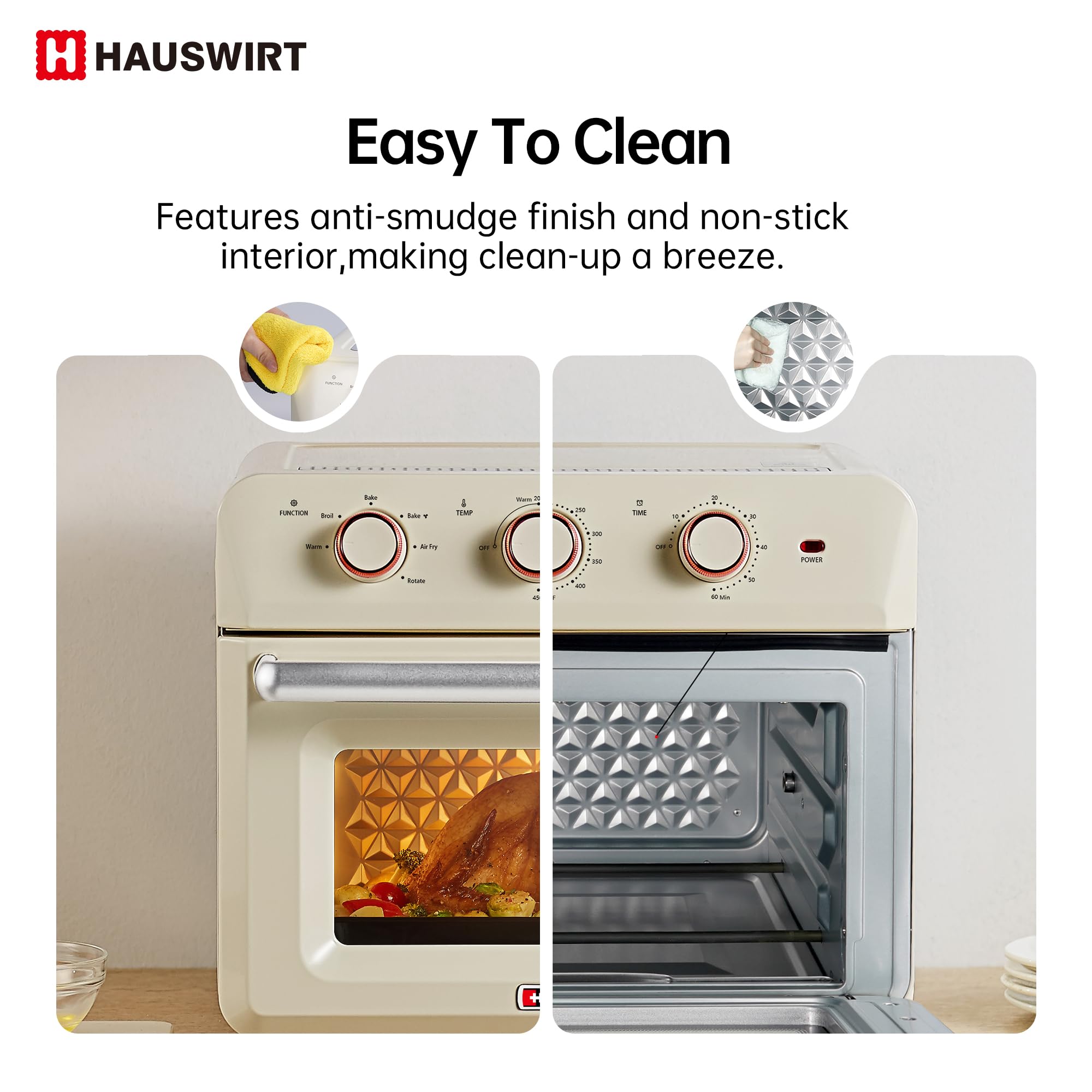 Hauswirt K5M 26.5QT Air Fryer Toaster Oven Combo with Rotisserie Kit - XL Large Retro Oven for 3-4 People, 6-Slice Toaster, 12