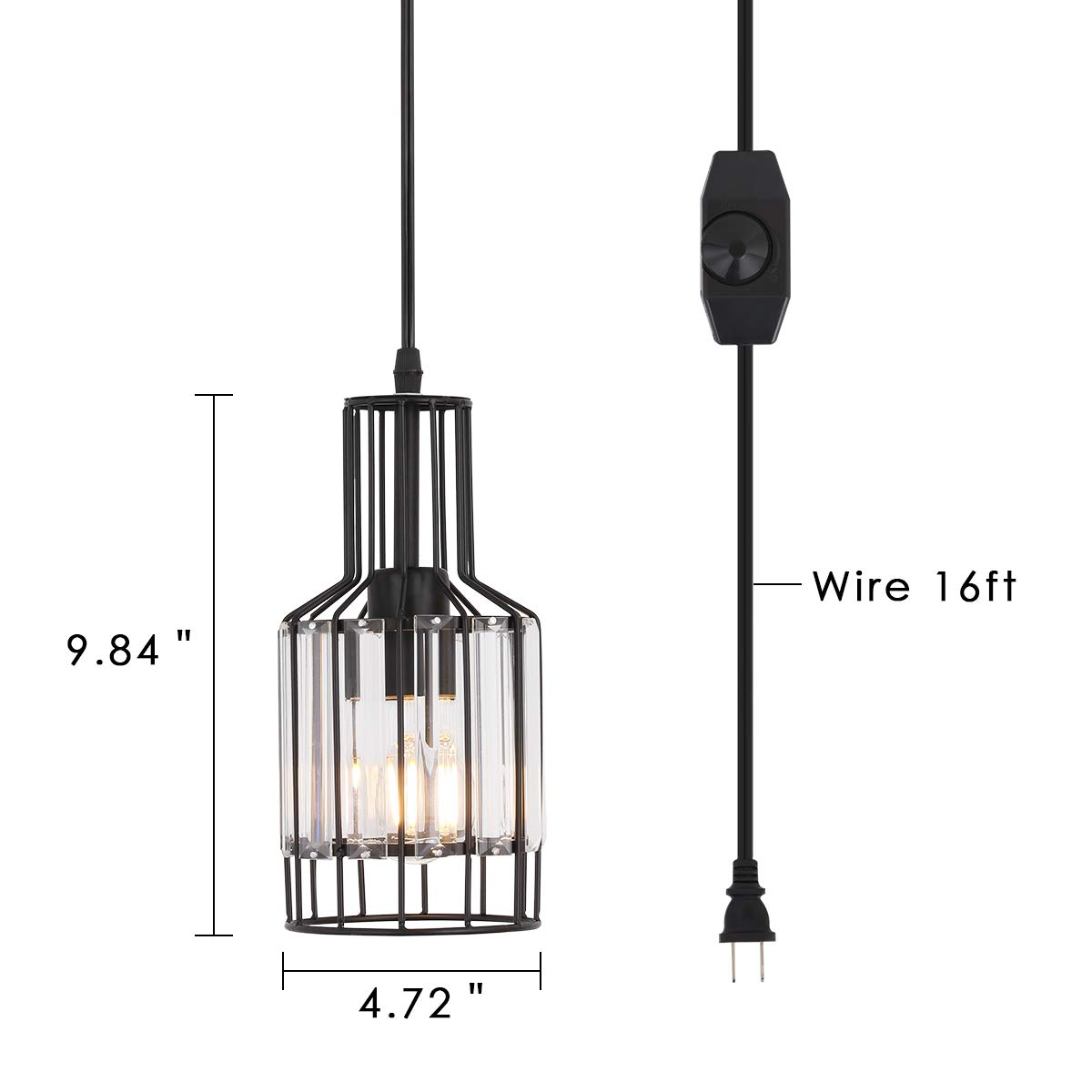 YLONG-ZS Plug-in Hanging Pendant Lamp with 16FT Cord & On/Off Dimmer Switch - Modern Swag Light Fixture for Dining Room, Bedroom, Living Room - Perfect for Ambient Lighting and Home Decor