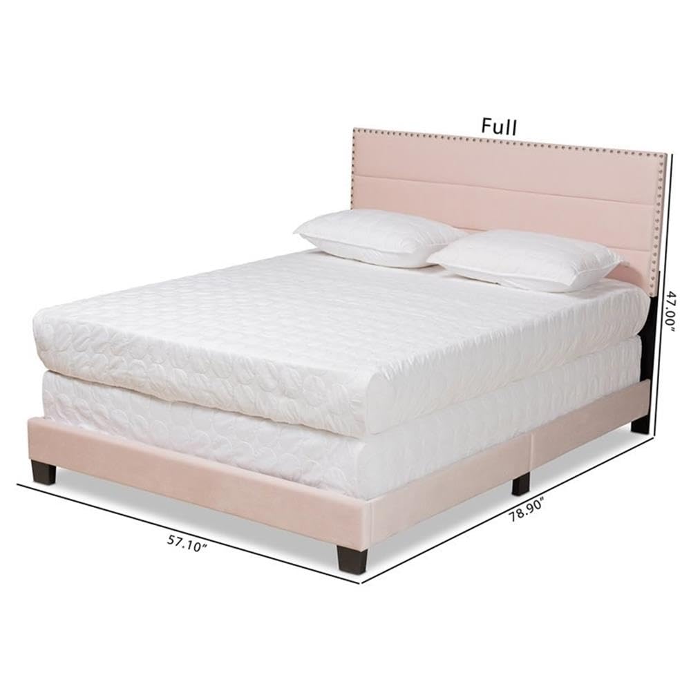 BOWERY HILL Light Pink Upholstered Queen Size Panel Bed Frame with Upholstered Headboard - Elegant Bedroom Furniture for Master Bedroom, Guest Room & Apartment Decor