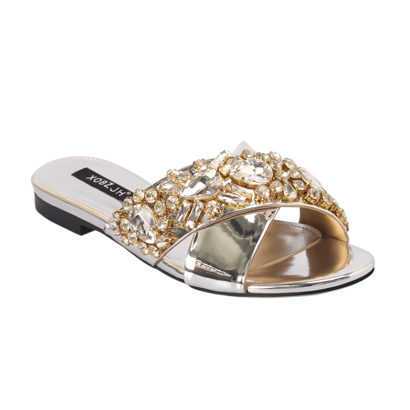 Luxury Rhinestone Evening Slides Sandals for Women - Designer Flat Wedding Party Shoes | Perfect for Bridal Showers, Prom, and Formal Events