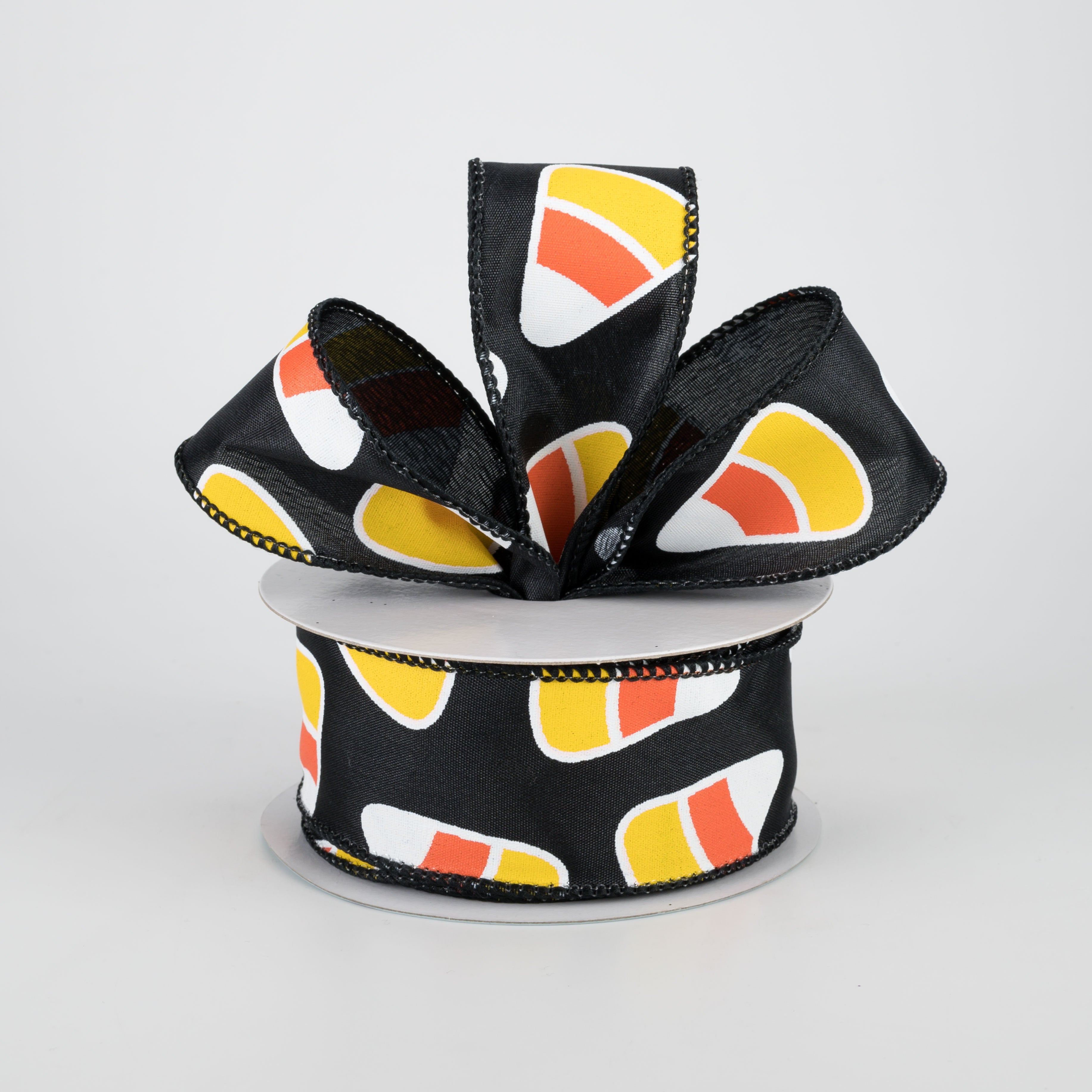 1.5 Inch Black Candy Corn Ribbon - 10 Yards Halloween Party Decor, Gift Wrapping, DIY Crafts, and Costume Accessories