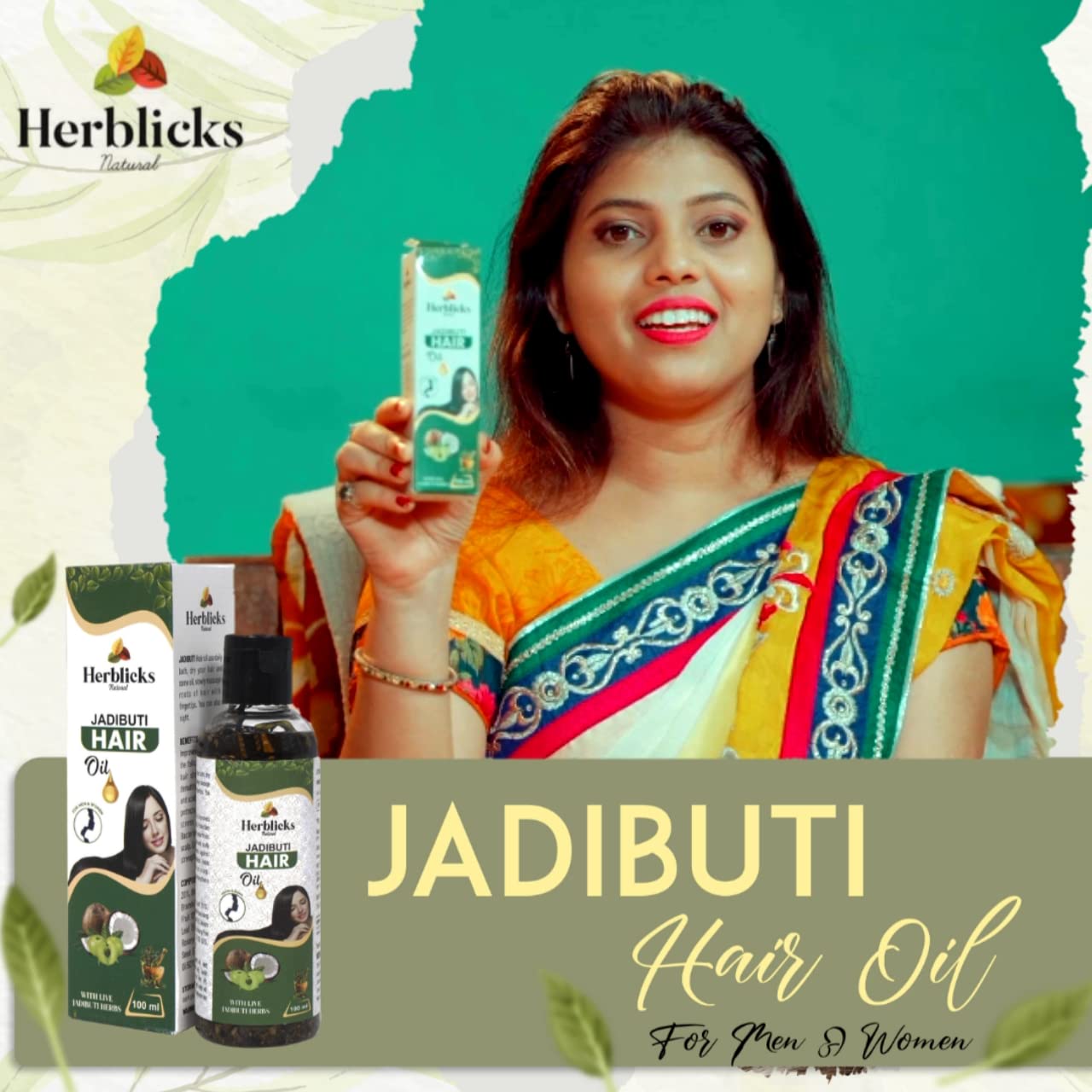Herblicks Natural Jadibuti Hair Oil - 100ml Ayurvedic Herbal Treatment for Hair Growth & Scalp Care | Perfect for Dry, Damaged Hair & Daily Nourishment