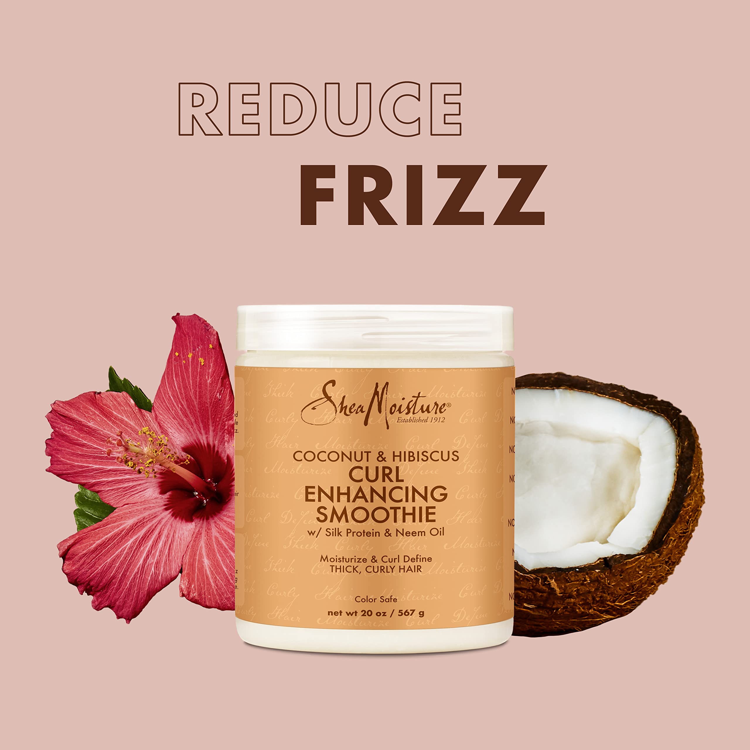 SheaMoisture Coconut & Hibiscus Curl Enhancing Smoothie for Thick, Curly Hair - Sulfate Free, Paraben Free Hair Cream - 20 oz - Perfect for Daily Curl Definition & Hydration