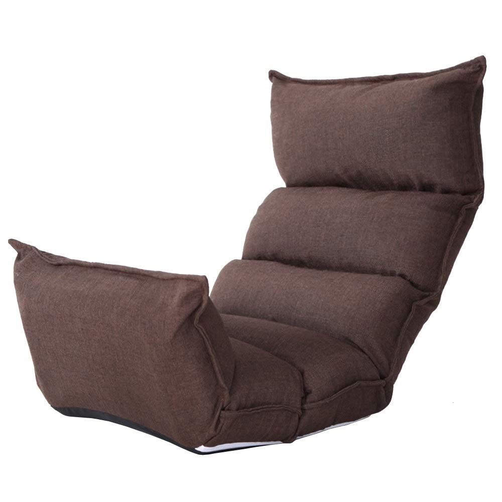 Japanese Style Lounge Chair - Foldable Single Sofa Chair, Brown Lazy Chair for Living Room, Bedroom, or Office - 55