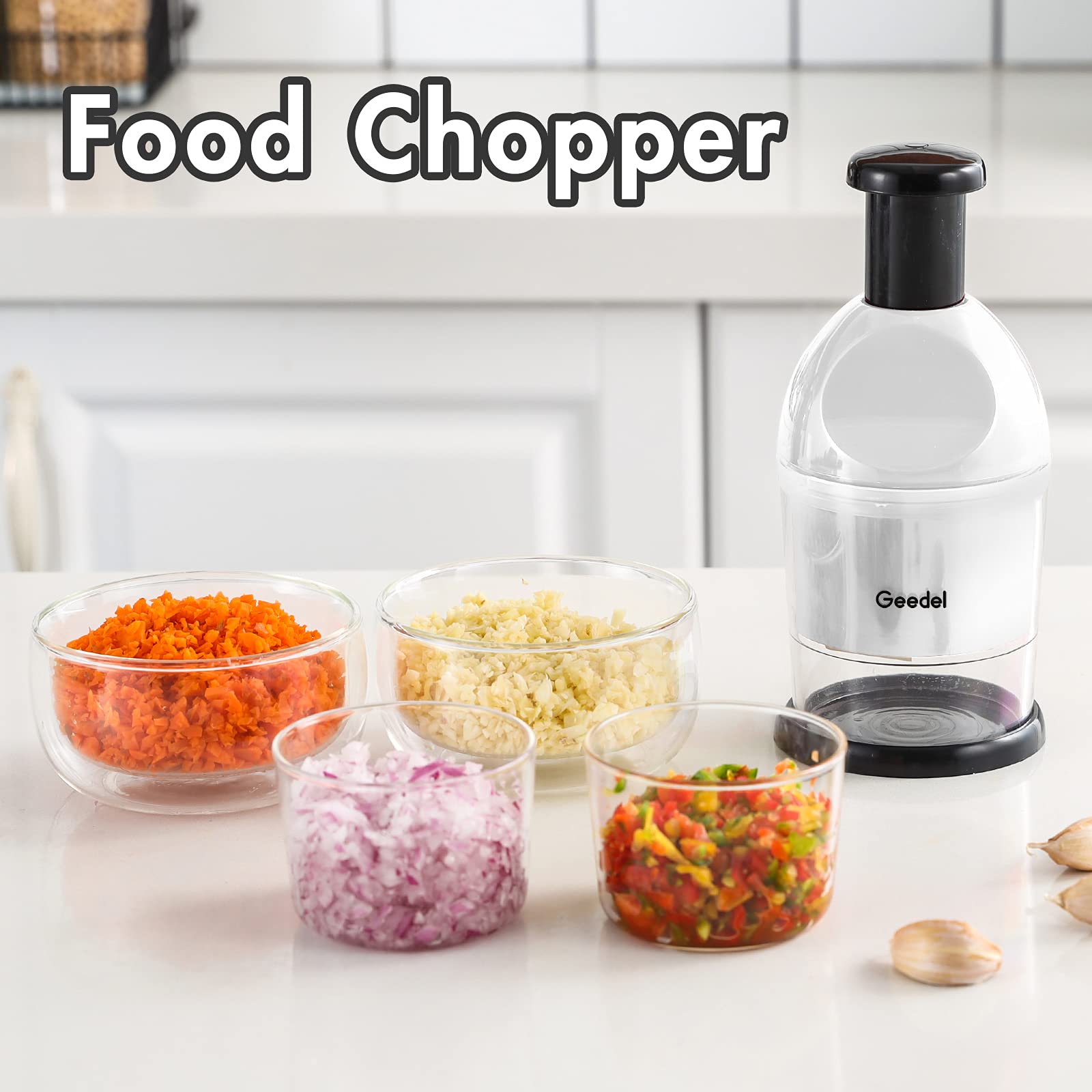 Geedel Manual Food Chopper - Easy to Clean Hand Vegetable Dicer for Onions, Garlic, Nuts & Salads - Dishwasher Safe Kitchen Gadget for Meal Prep & Cooking - Perfect for Chopping Veggies, Making Salsas & Salad Toppings