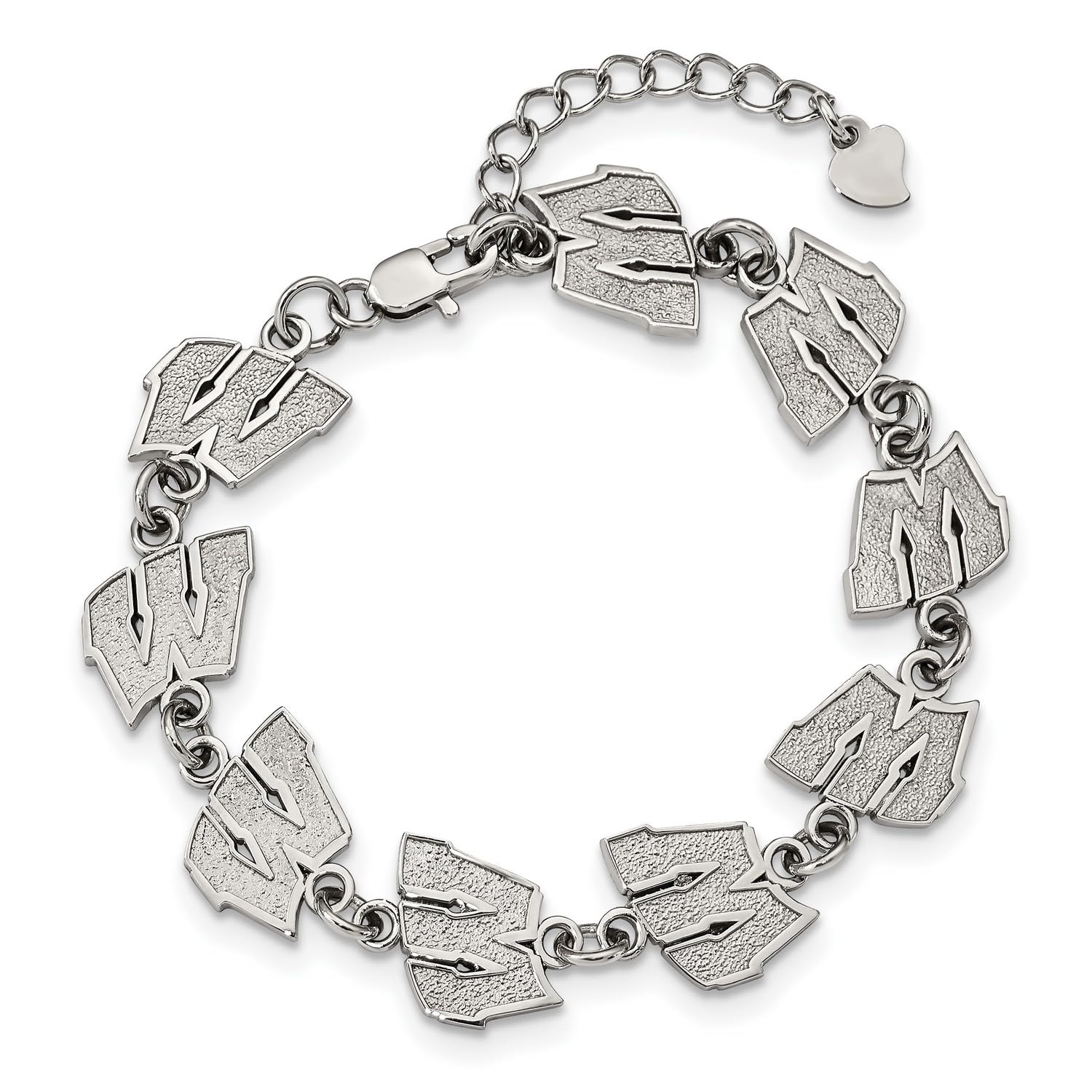 University of Wisconsin Badgers Stainless Steel School Letter Link Bracelet - 11.6mm x 6.5 Inch - Perfect for Game Day, Alumni Events & School Spirit Gifts