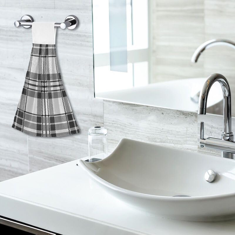 Modern Plaid Checkered Kitchen Towels Set of 2 - Absorbent Dish Cloths with Hanging Loops for Oven, Stove & Bathroom - Christmas Holiday Home Decor Hand Towels & Washcloths for Kitchen, Dining & Gifting