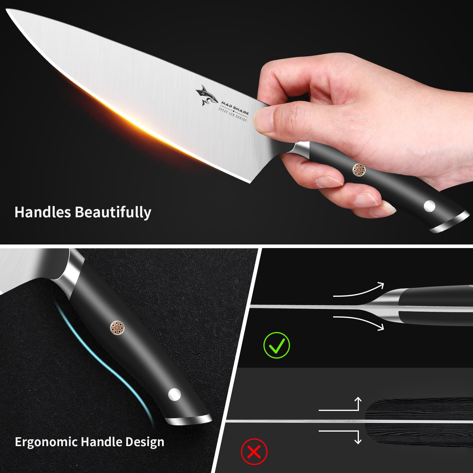 **MAD SHARK 17-Piece Professional Kitchen Knife Set with Block – High Carbon Stainless Steel Ultra Sharp Chef Knives for Home Cooking, Perfect Gift Box | Ideal for Slicing, Dicing, and Food Prep**