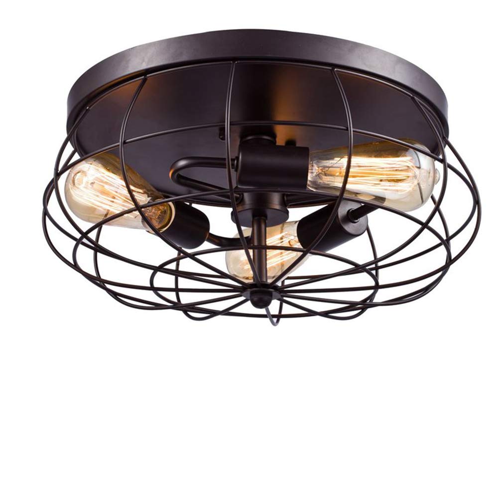 Vintage Industrial Semi Flush Mount Ceiling Light - BAYCHEER Black Metal Cage Pendant Chandelier with 3 E26 Bulb Base for Hallway, Restaurant, Warehouse, Barn, Living Room - Perfect for Farmhouse, Loft & Industrial Style Decor