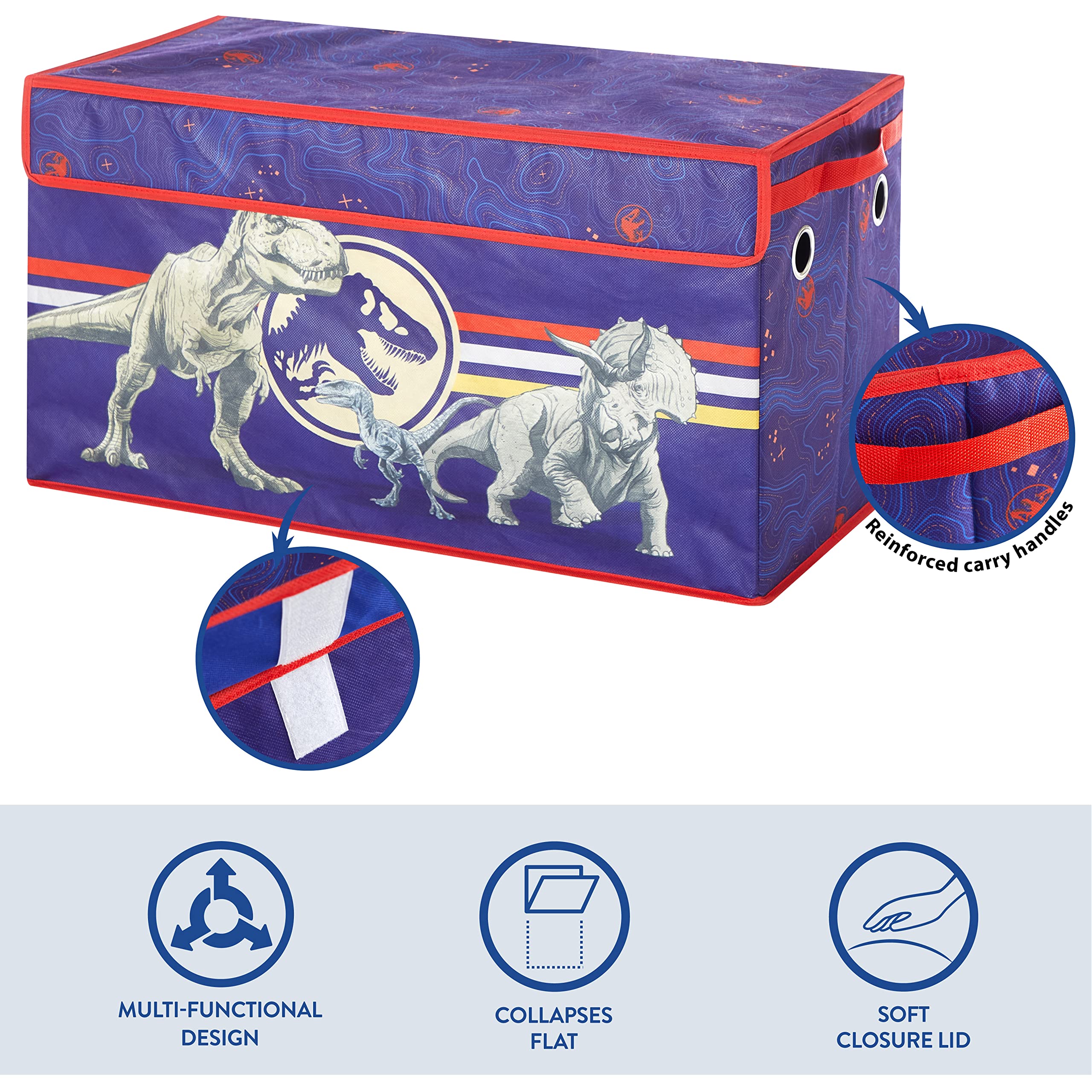 Jurassic World Dinosaur Collapsible Toy Storage Trunk for Kids - Durable Soft-Lid Organizer Bin 28.5x14.5x16 Inches - Perfect for Bedroom, Playroom & Toy Organization