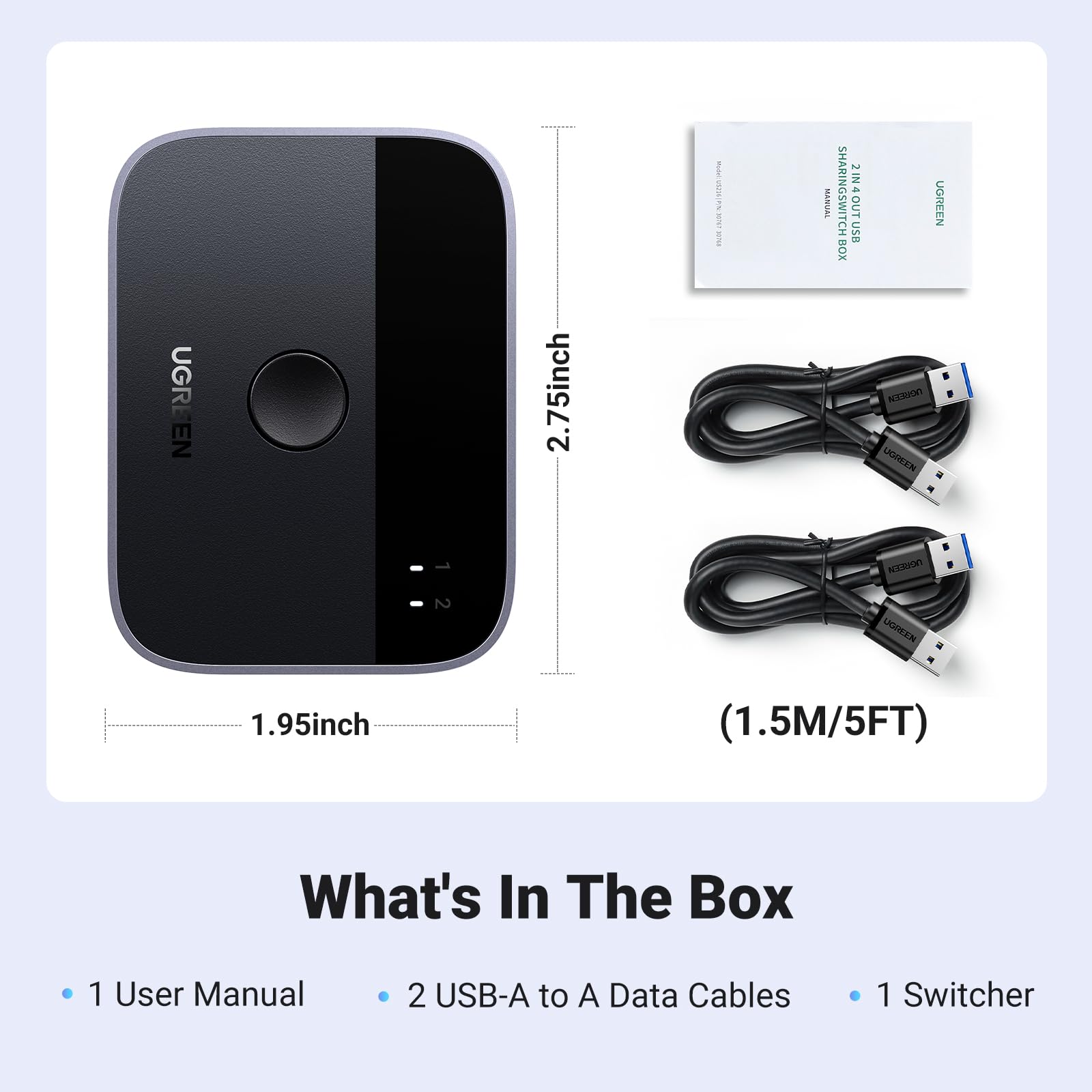UGREEN USB 3.0 Switch 2-in-2 Out for Keyboard, Mouse & Printer Sharing - Perfect for Dual Computer Setup